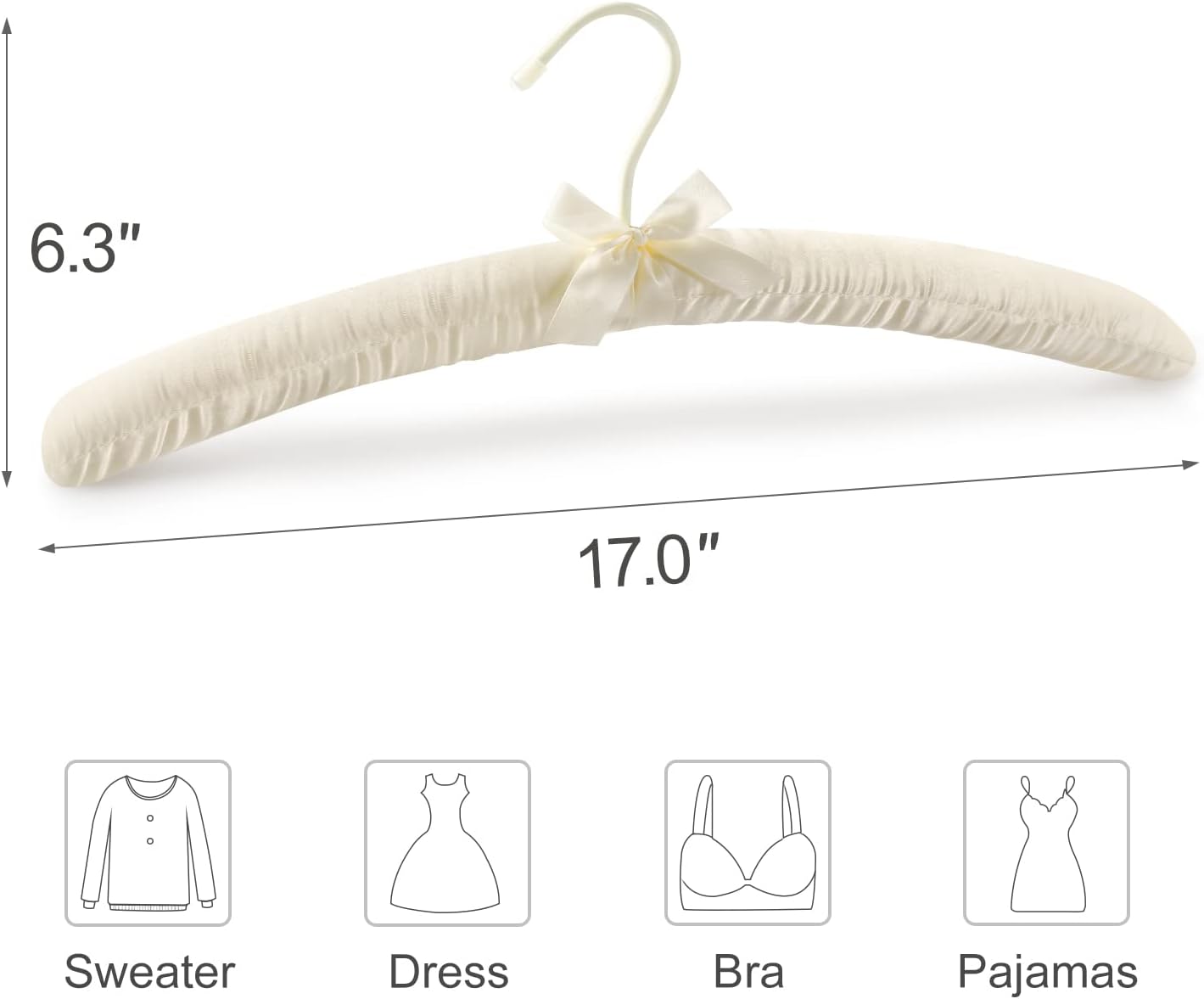 TOPIA HANGER Padded Hangers for Women Clothing,17-inch Satin Hangers 10 Pack Thick Foam Padded No Shoulder Bump for Sweaters, Coat, Blouses, Dresses-Ivory,CT18I-10 - Image 4