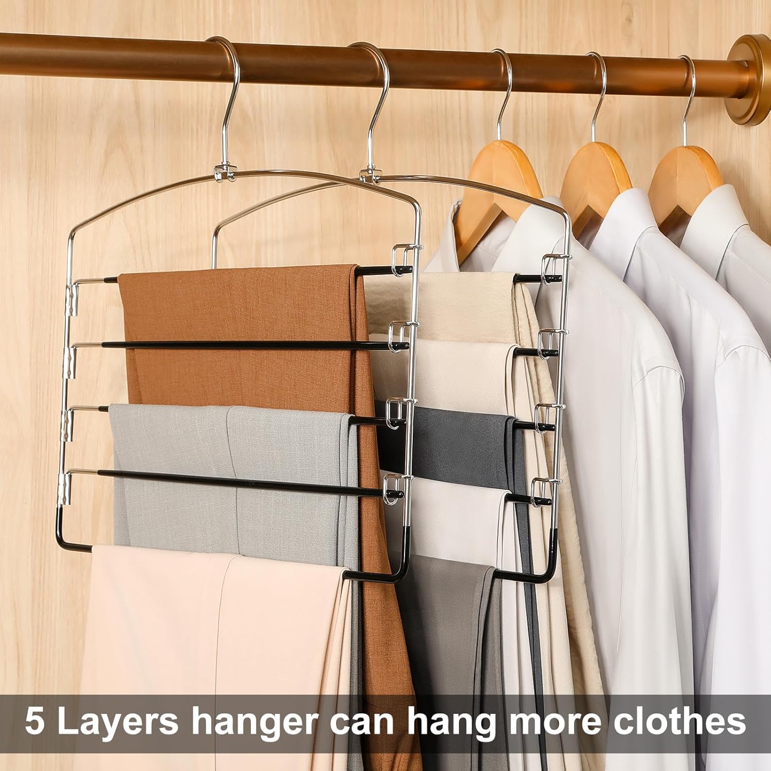 TOPIA HANGER Pant Hangers Space Saving 3 Pack Yoga Pants Leggings Hangers for Closet Non Slip 5 Tier Swing Arm Hanger Organizer for Pants Yoga Pants Leggings Trouser Jeans Slack - CT49B - Image 2