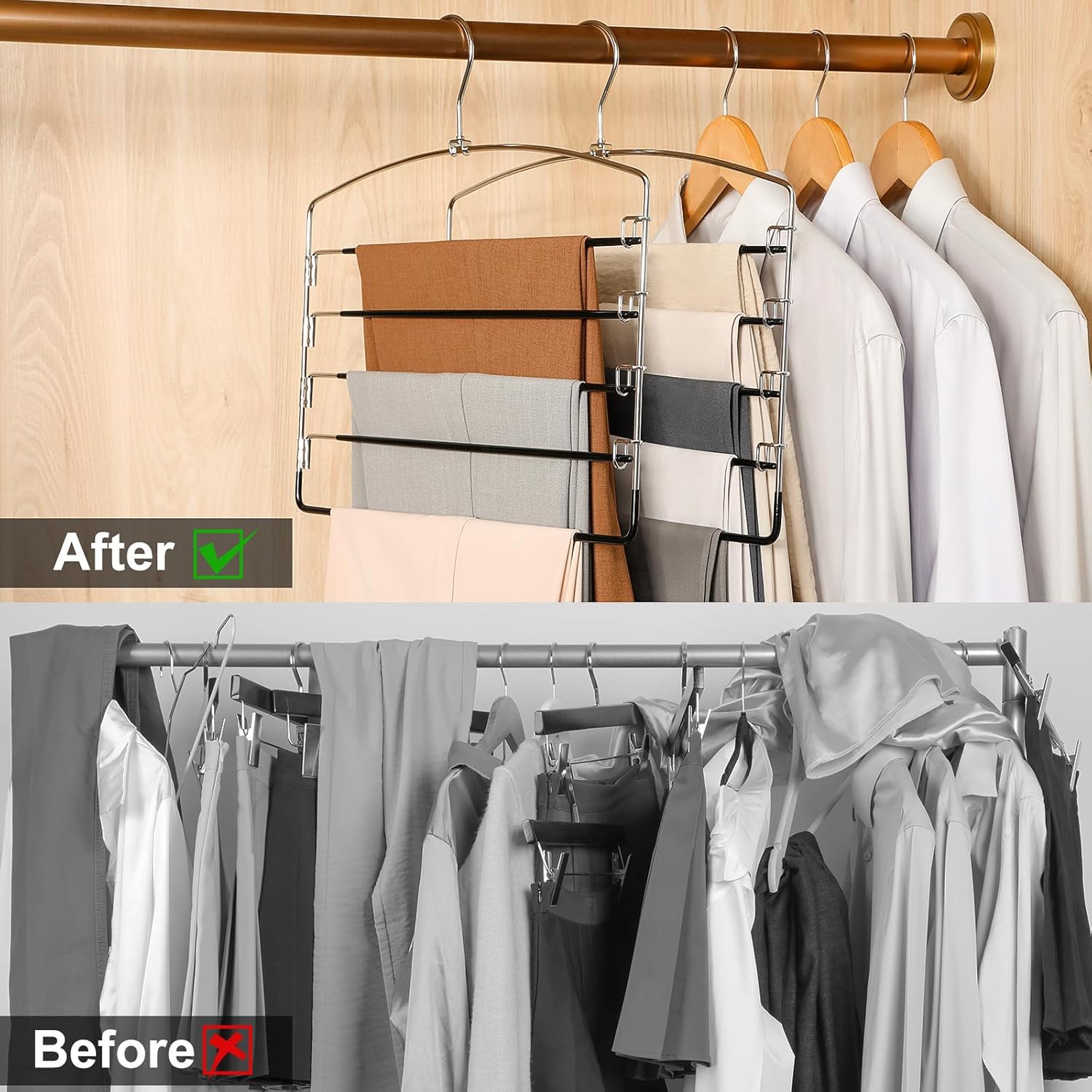 TOPIA HANGER Pant Hangers Space Saving 3 Pack Yoga Pants Leggings Hangers for Closet Non Slip 5 Tier Swing Arm Hanger Organizer for Pants Yoga Pants Leggings Trouser Jeans Slack - CT49B - Image 3