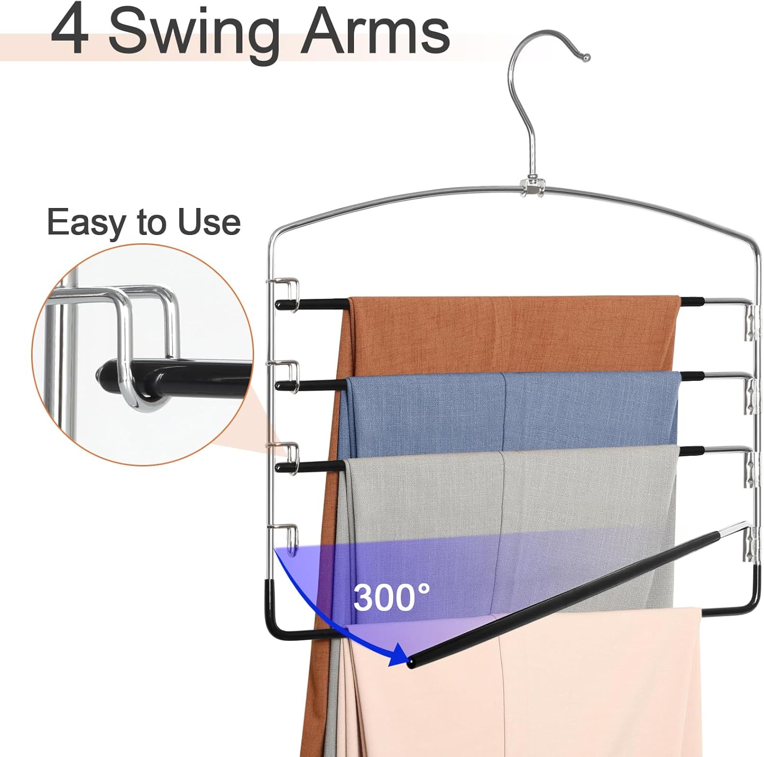 TOPIA HANGER Pant Hangers Space Saving 3 Pack Yoga Pants Leggings Hangers for Closet Non Slip 5 Tier Swing Arm Hanger Organizer for Pants Yoga Pants Leggings Trouser Jeans Slack - CT49B - Image 4