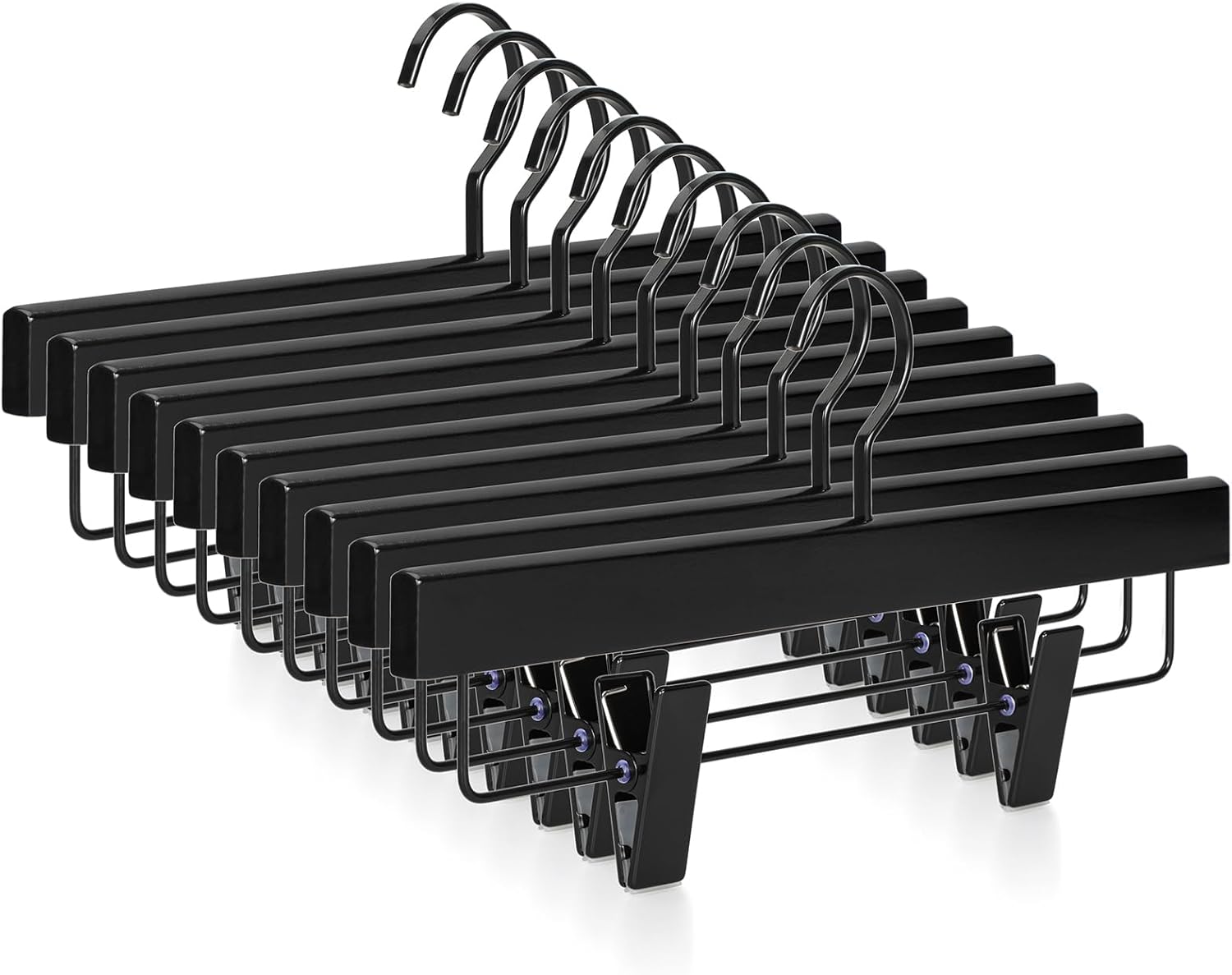 TOPIA HANGER Black Wooden Pants Hangers, Wood Skirt Hangers with Clips, Deluxe Jeans Hanger with 360° Swivel Anti-Rust Flat Hook, Smooth Finish Wood Hangers for Slacks Trousers 20 Pack, CT03B - Image 1