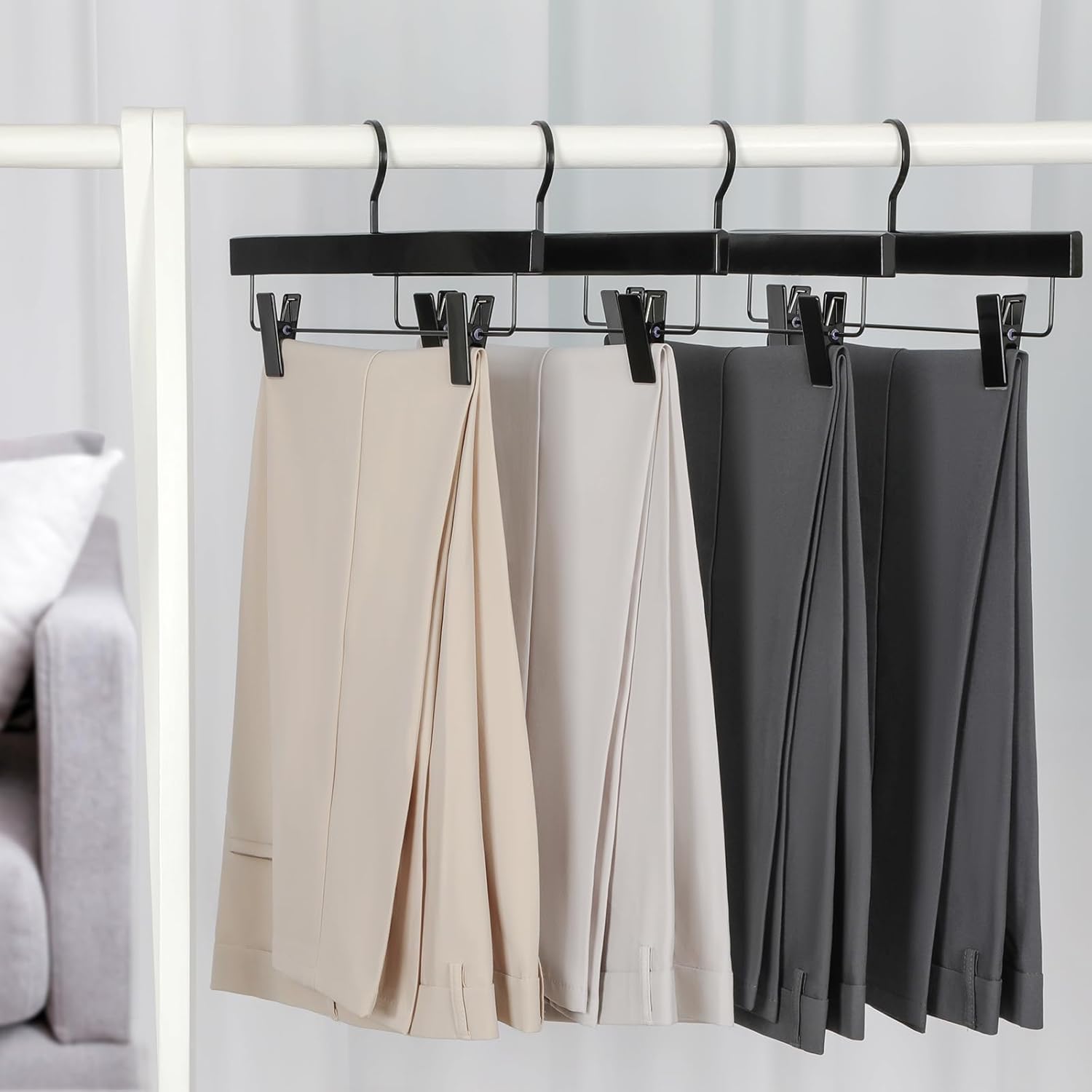 TOPIA HANGER Black Wooden Pants Hangers, Wood Skirt Hangers with Clips, Deluxe Jeans Hanger with 360° Swivel Anti-Rust Flat Hook, Smooth Finish Wood Hangers for Slacks Trousers 20 Pack, CT03B - Image 2