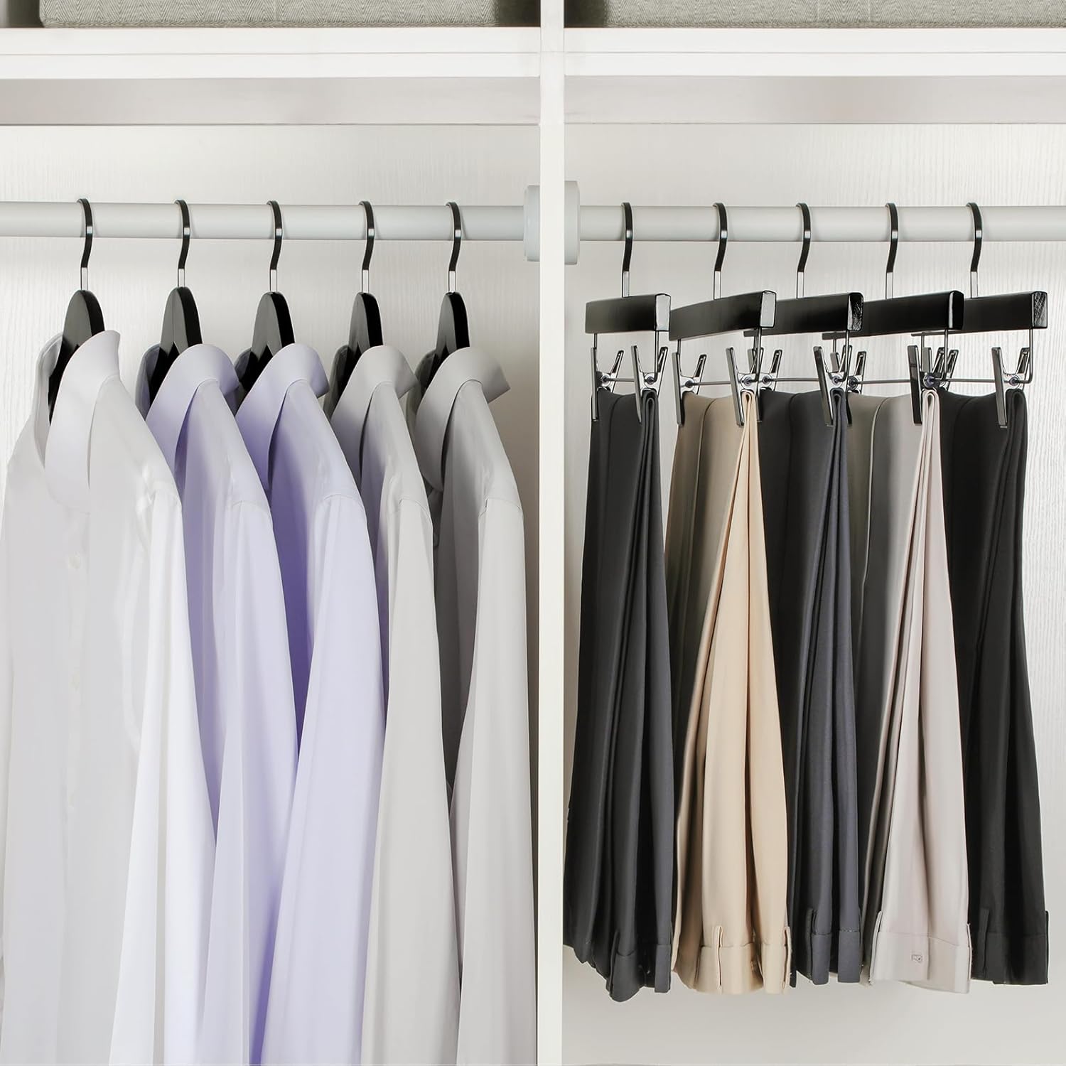TOPIA HANGER Black Wooden Pants Hangers, Wood Skirt Hangers with Clips, Deluxe Jeans Hanger with 360° Swivel Anti-Rust Flat Hook, Smooth Finish Wood Hangers for Slacks Trousers 20 Pack, CT03B - Image 3