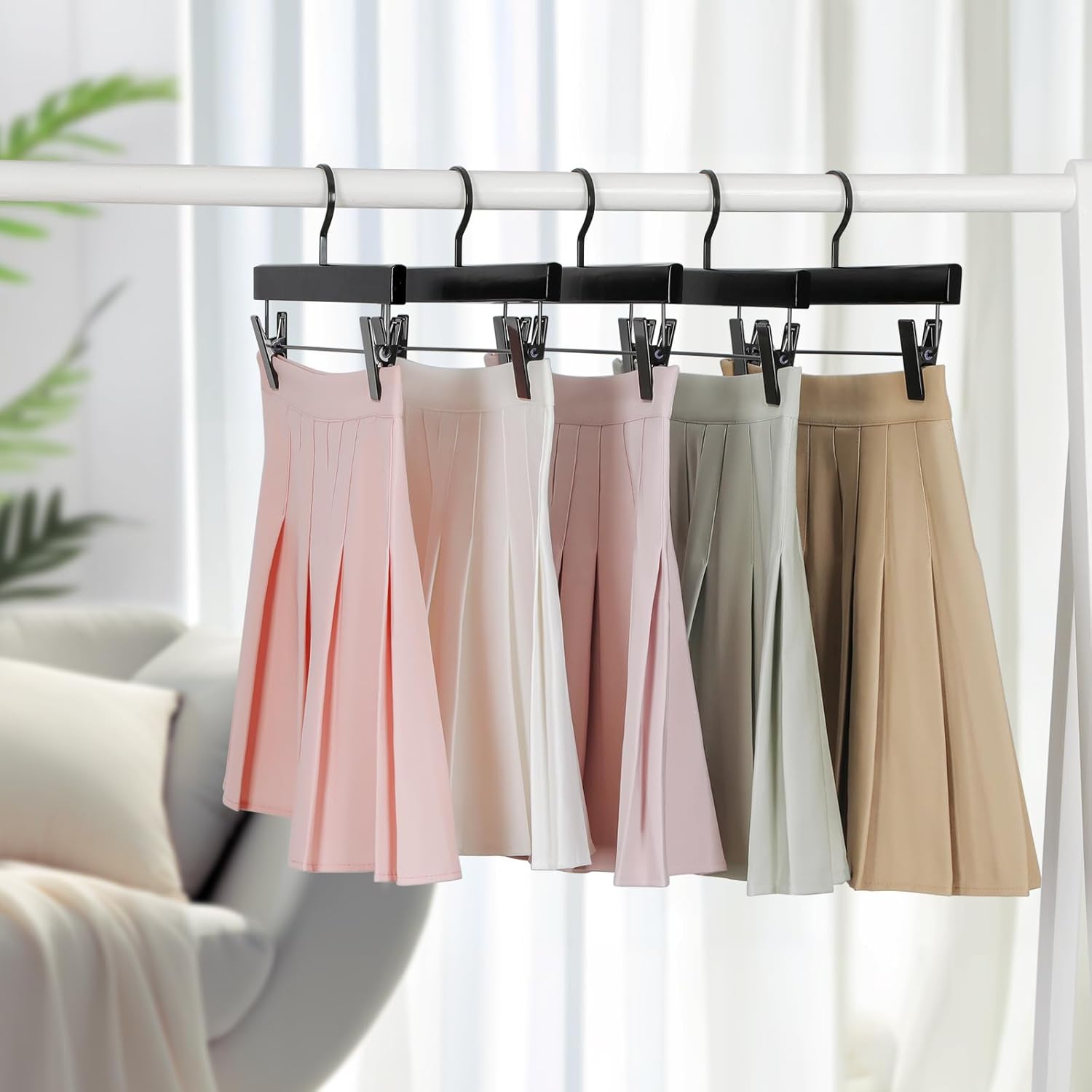 TOPIA HANGER Black Wooden Pants Hangers, Wood Skirt Hangers with Clips, Deluxe Jeans Hanger with 360° Swivel Anti-Rust Flat Hook, Smooth Finish Wood Hangers for Slacks Trousers 20 Pack, CT03B - Image 6