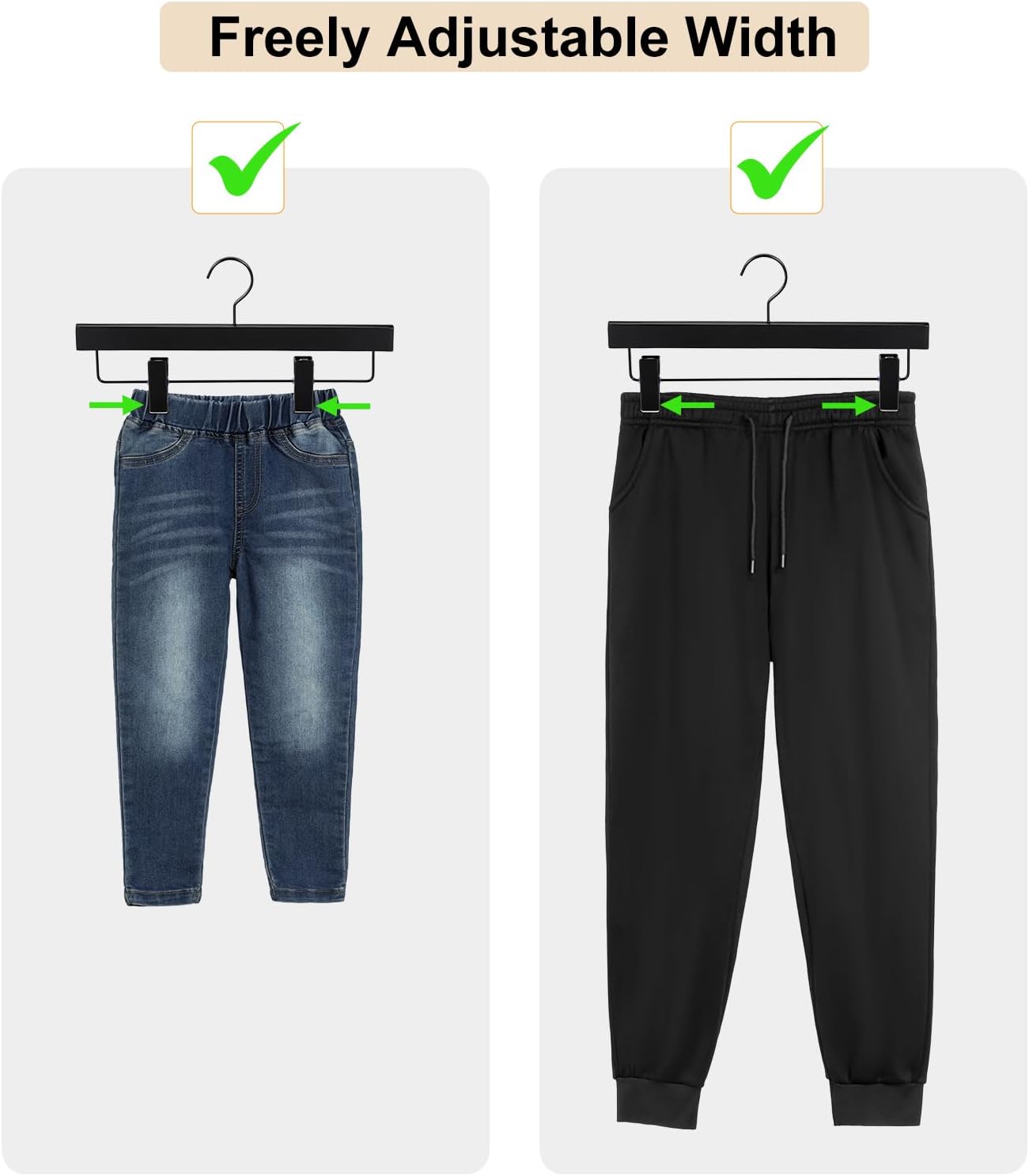 TOPIA HANGER Black Wooden Pants Hangers, Wood Skirt Hangers with Clips, Deluxe Jeans Hanger with 360° Swivel Anti-Rust Flat Hook, Smooth Finish Wood Hangers for Slacks Trousers 20 Pack, CT03B - Image 7