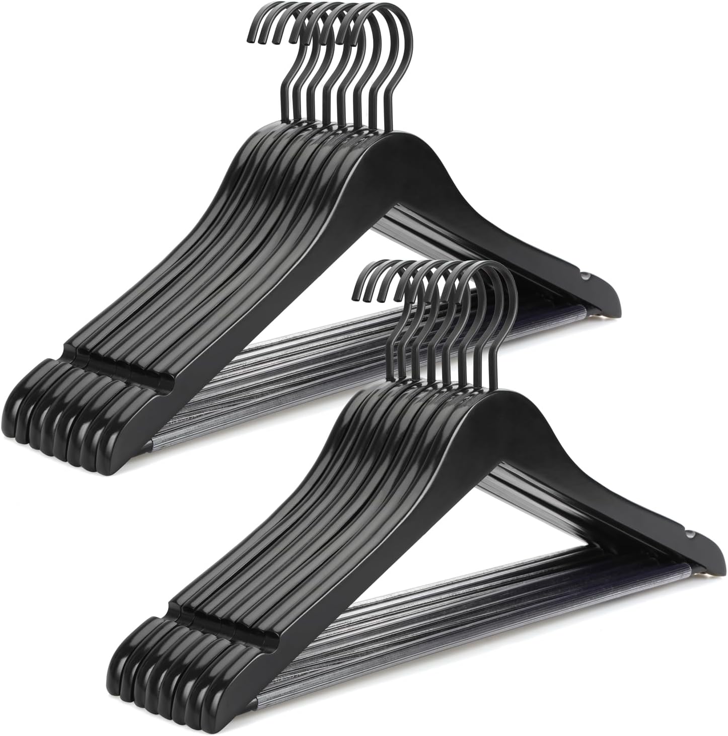 TOPIA HANGER Premium Wooden Hangers, Luxury Boutique Wood Hangers with Extra Thick Hook and Non Slip Pants Bar, Heavy Duty Coat Hanger with Notches 16 Pack, Black -CT01B - Image 1