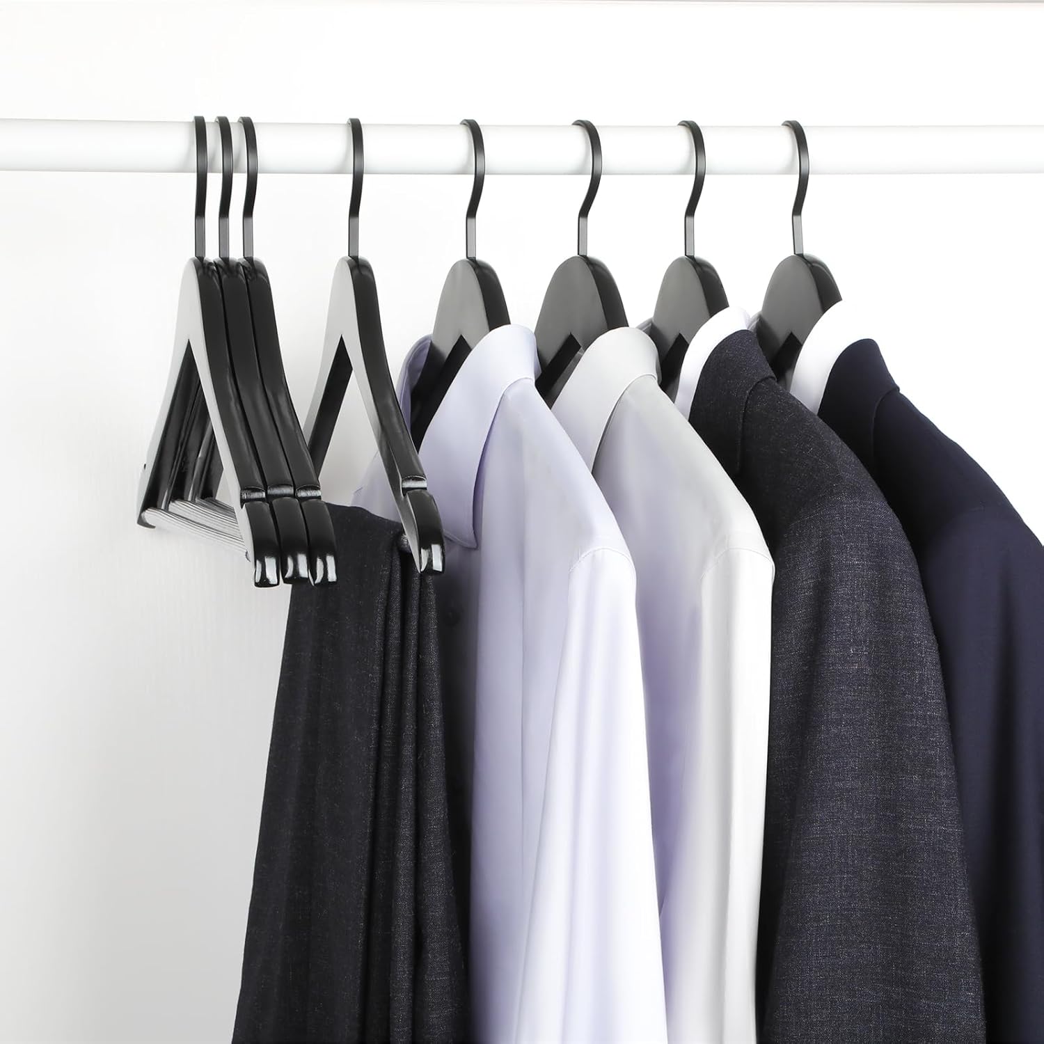 TOPIA HANGER Premium Wooden Hangers, Luxury Boutique Wood Hangers with Extra Thick Hook and Non Slip Pants Bar, Heavy Duty Coat Hanger with Notches 16 Pack, Black -CT01B - Image 8