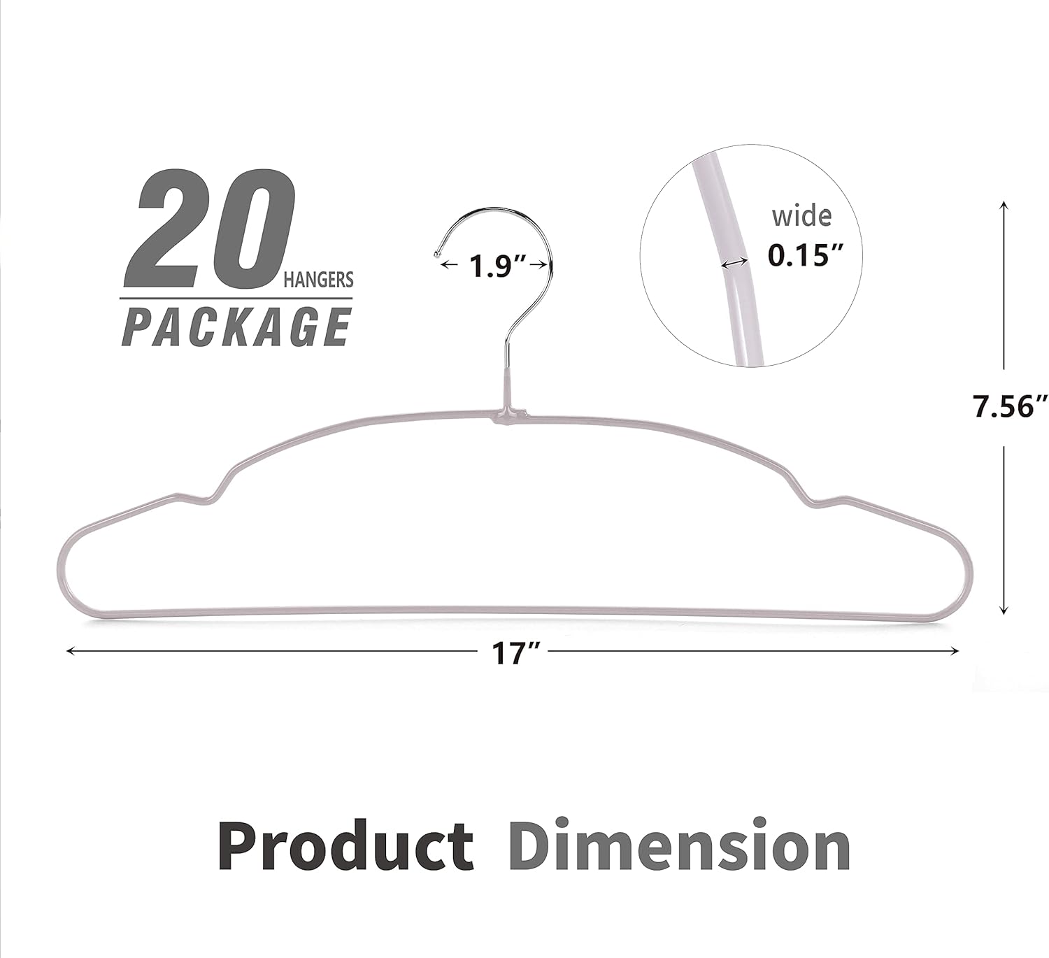 TOPIA HANGER Metal Hangers 20 Pack, Non Slip Clothes Hangers Space Saving, Heavy Duty Rubber Coated Wire Hanger for Coat, Shirt, Dress, Pants-Grey, CT12G - Image 4