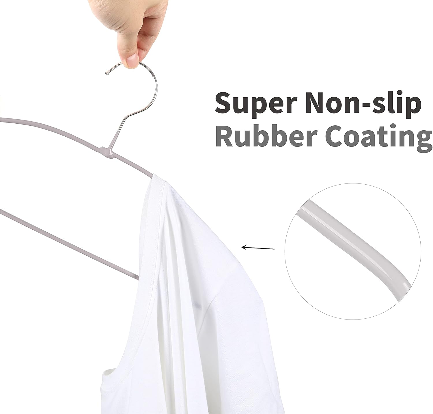 TOPIA HANGER Metal Hangers 20 Pack, Non Slip Clothes Hangers Space Saving, Heavy Duty Rubber Coated Wire Hanger for Coat, Shirt, Dress, Pants-Grey, CT12G - Image 5