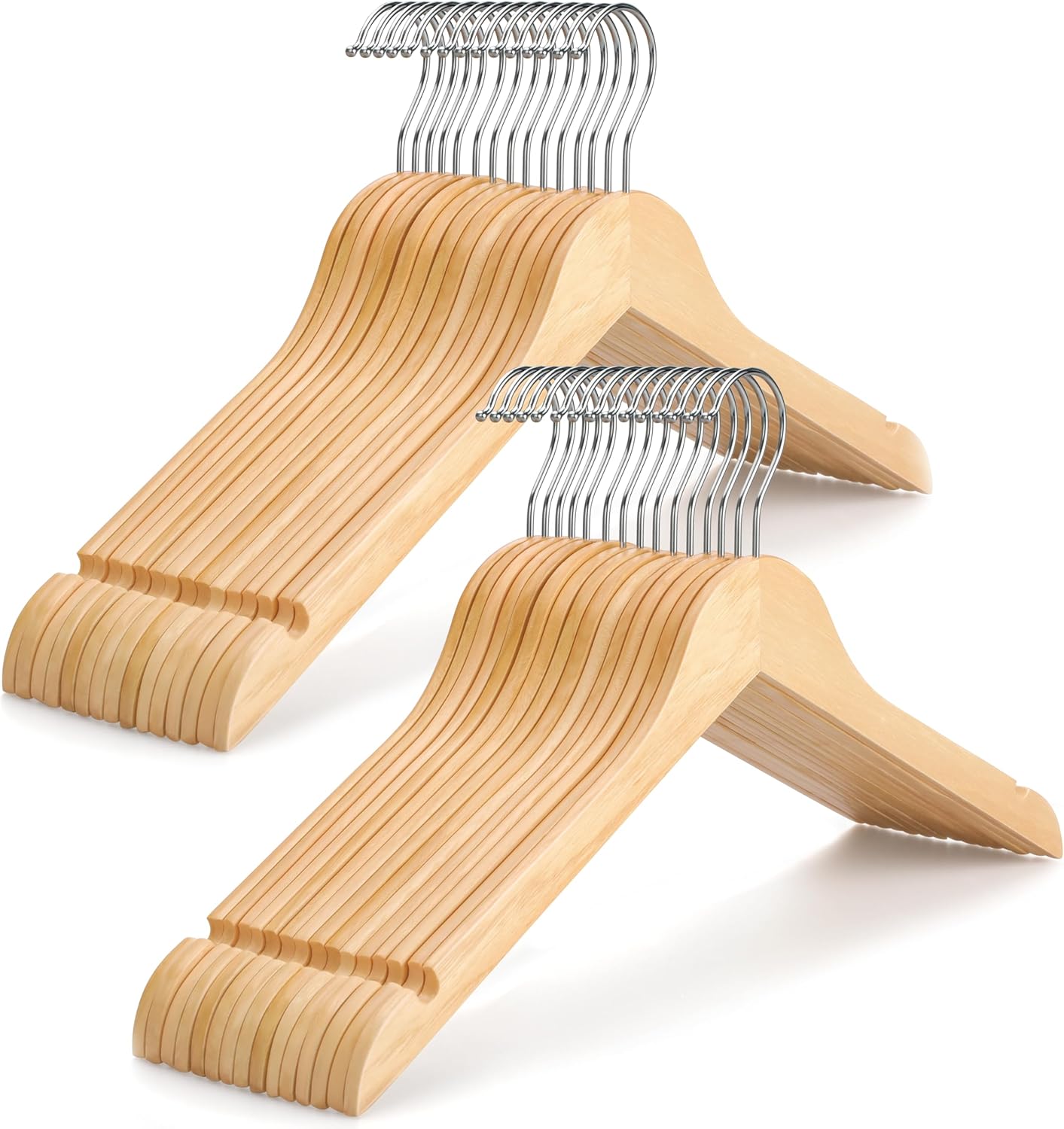 TOPIA HANGER Wooden Hangers 30 Pack, 0.28-inch Slim & Durable Clothes Hangers Space Saving, Natural Wood Hanger with 360°Swivel Hook and Non-Slip Shoulder Notches for Coat,Shirt, Camisole, Dress-CT51N - Image 1