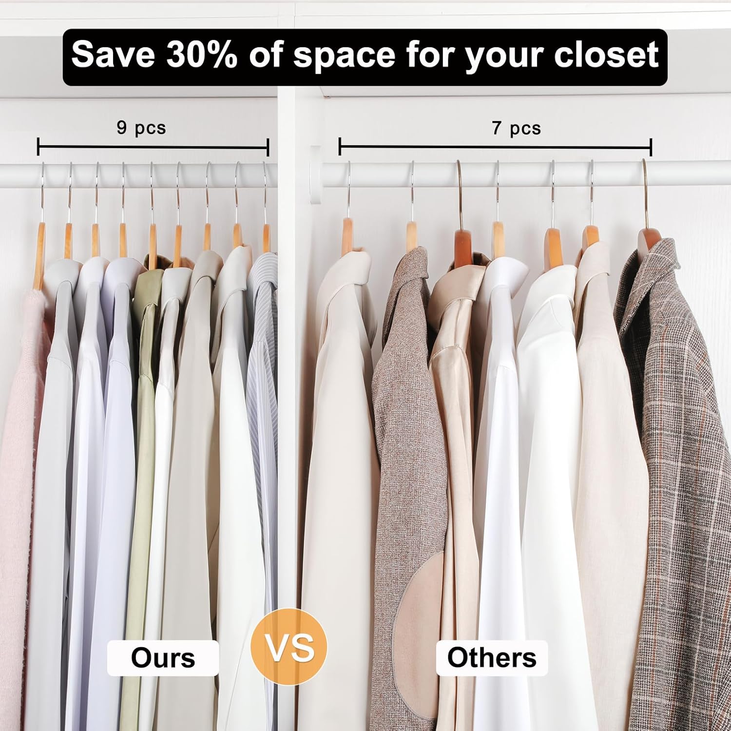 TOPIA HANGER Wooden Hangers 30 Pack, 0.28-inch Slim & Durable Clothes Hangers Space Saving, Natural Wood Hanger with 360°Swivel Hook and Non-Slip Shoulder Notches for Coat,Shirt, Camisole, Dress-CT51N - Image 5