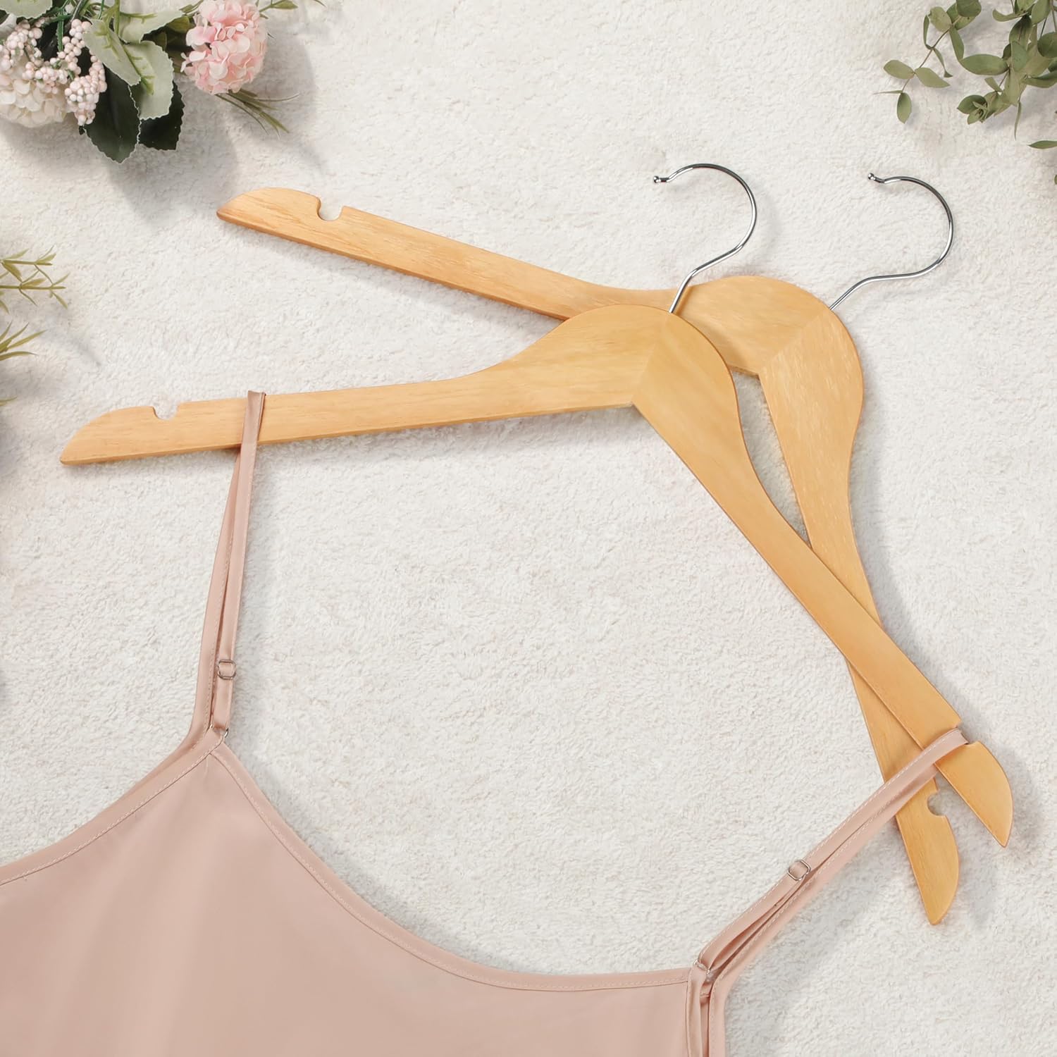 TOPIA HANGER Wooden Hangers 30 Pack, 0.28-inch Slim & Durable Clothes Hangers Space Saving, Natural Wood Hanger with 360°Swivel Hook and Non-Slip Shoulder Notches for Coat,Shirt, Camisole, Dress-CT51N - Image 6