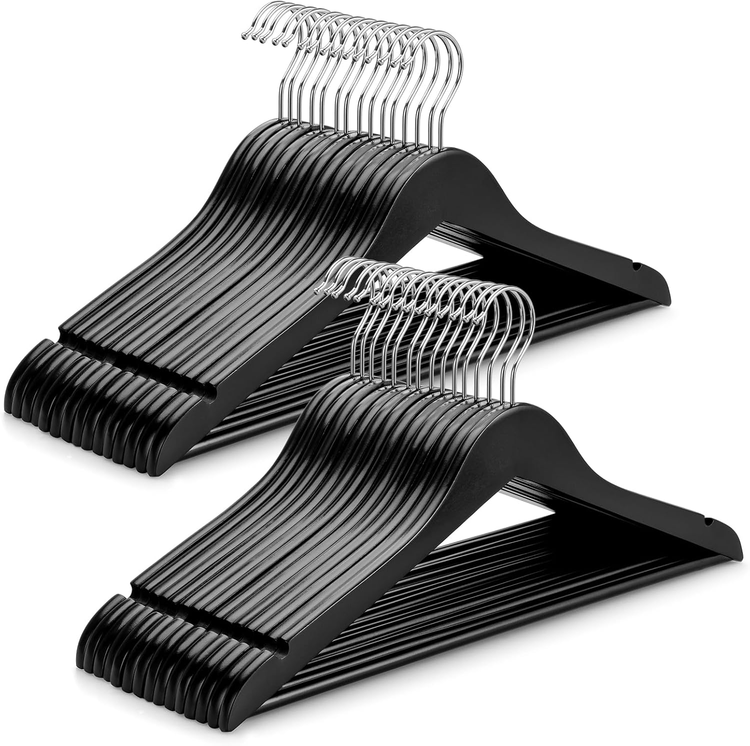 TOPIA HANGER Wooden Coat Hangers 30 Pack, Black Wood Suit Hangers, 360° Swivel Hook and Non-Slip Shoulder Notches for Camisole, Jacket, Pant, Shirt, Smooth Finished Clothes Hangers -CT54B30 - Image 1