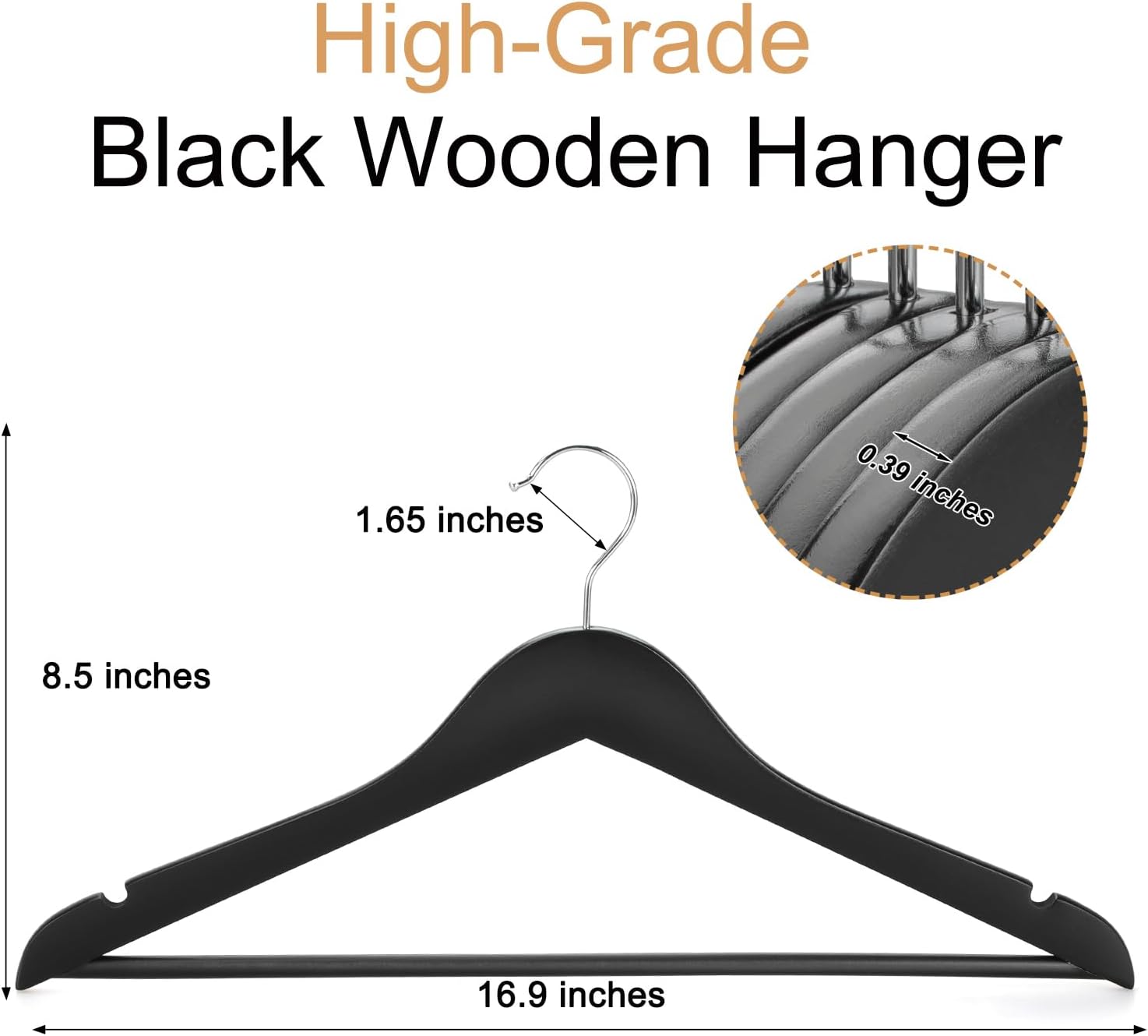 TOPIA HANGER Wooden Coat Hangers 30 Pack, Black Wood Suit Hangers, 360° Swivel Hook and Non-Slip Shoulder Notches for Camisole, Jacket, Pant, Shirt, Smooth Finished Clothes Hangers -CT54B30 - Image 2