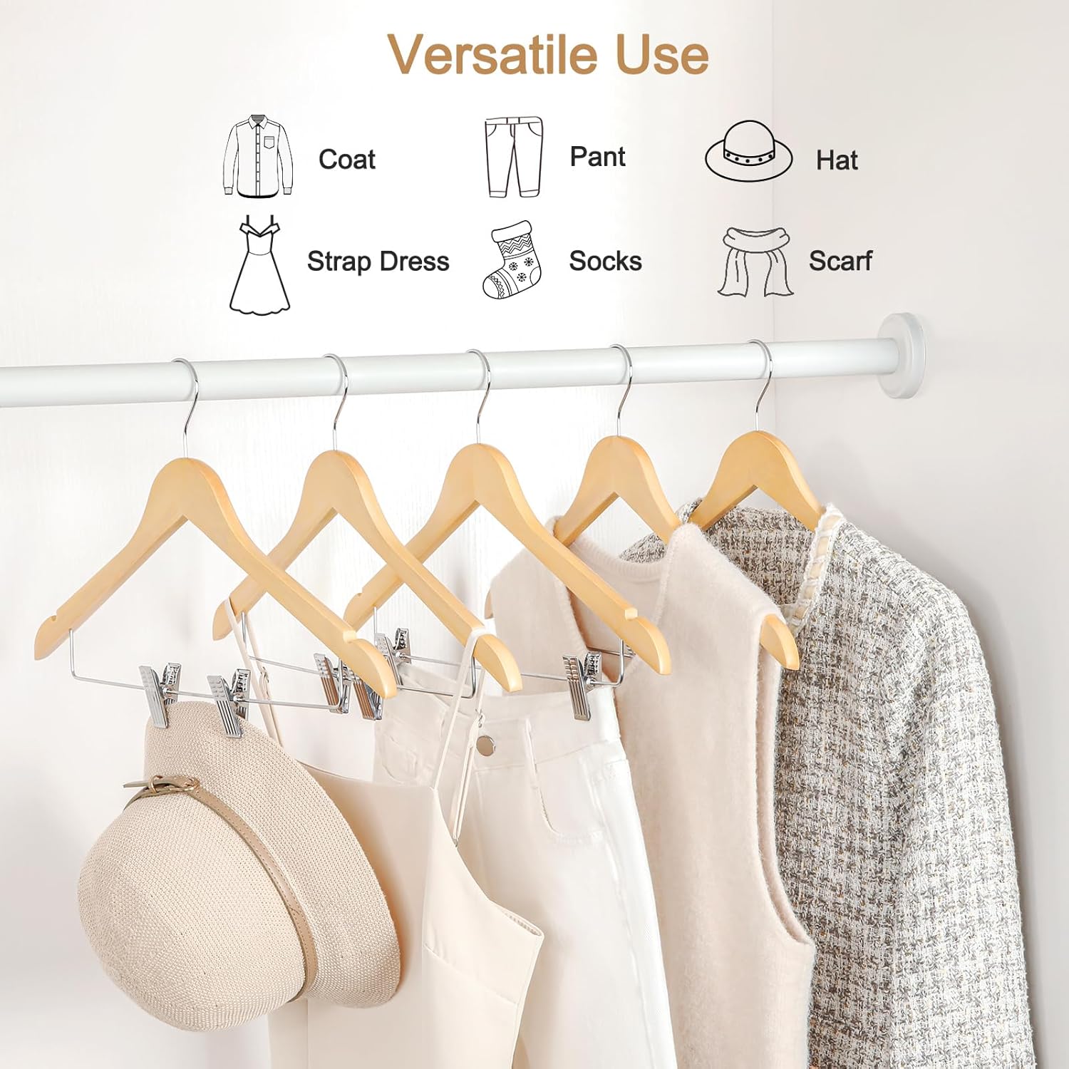 TOPIA HANGER Wooden Hangers with Adjustable Metal Clips and 360° Swivel Hook, Premium Wood Clothes Hangers 10 Pack for Suit, Pant, Skirt, Jeans, Coat, Jacket-CT28N - Image 2
