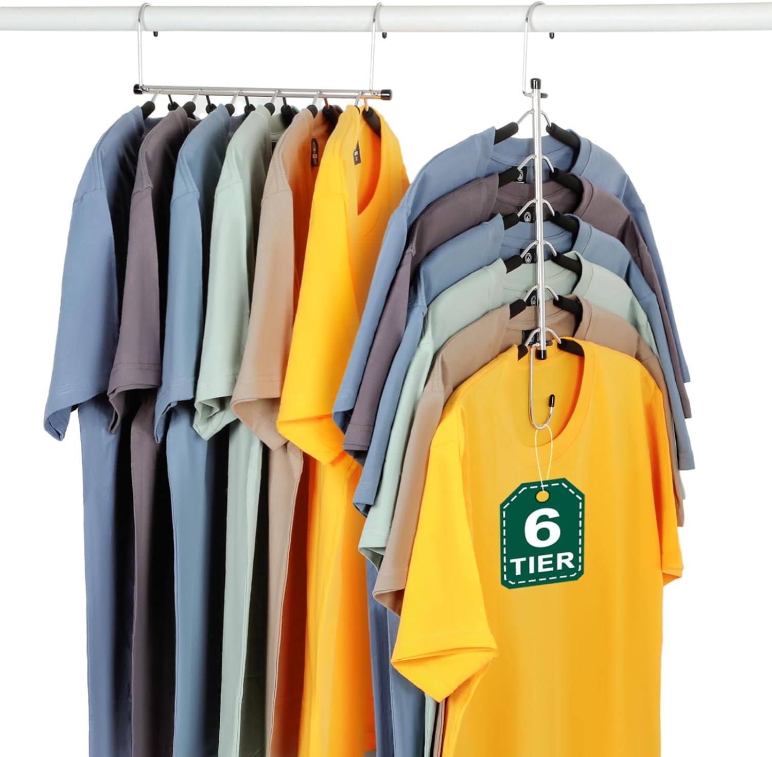 TOPIA HANGER Clothes Hanger Space Saving, 6 Tier Shirt Coat Hangers Space Saving No Bump Shoulder Hangers with No Slip Foam Padded Hangers Closet Organizers and Storage for Men and Women 2 Pack-CT64B - Image 1
