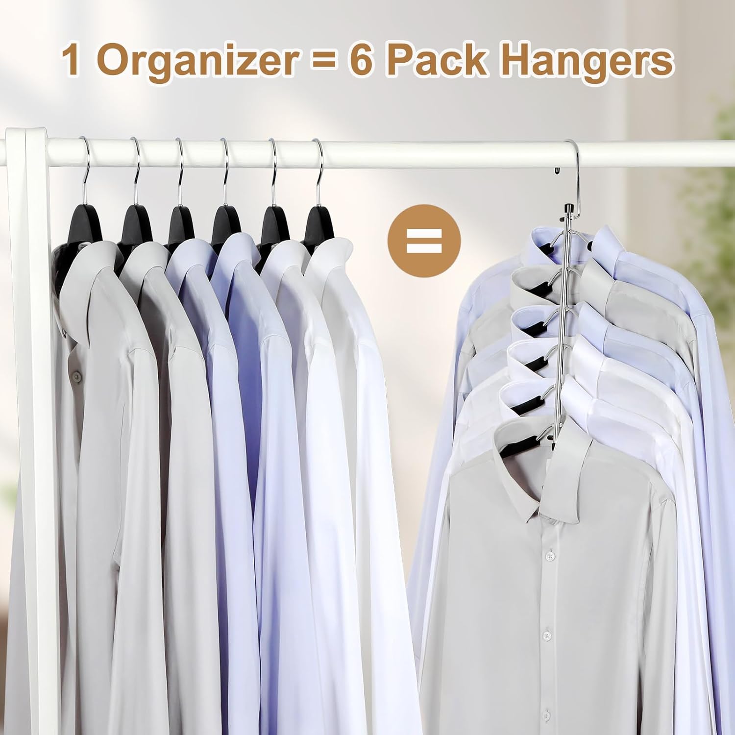 TOPIA HANGER Clothes Hanger Space Saving, 6 Tier Shirt Coat Hangers Space Saving No Bump Shoulder Hangers with No Slip Foam Padded Hangers Closet Organizers and Storage for Men and Women 2 Pack-CT64B - Image 4