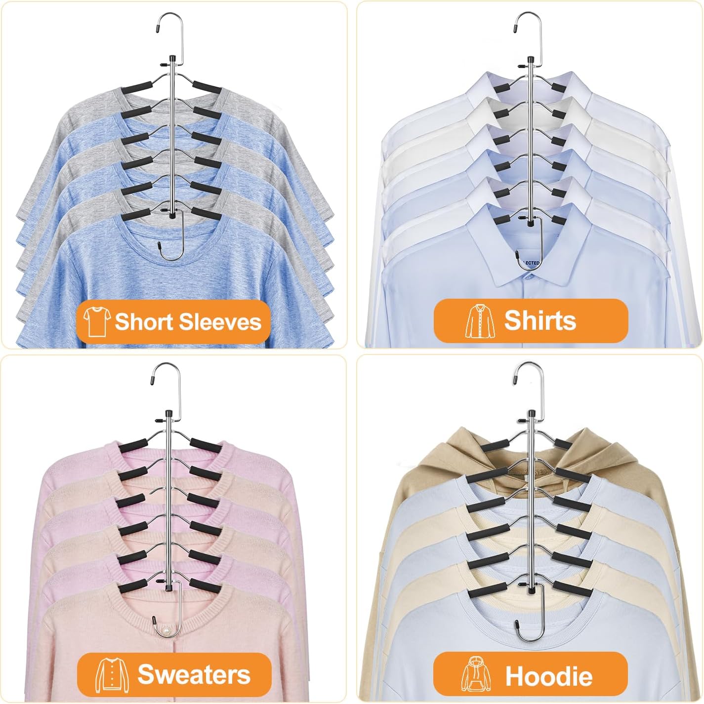 TOPIA HANGER Clothes Hanger Space Saving, 6 Tier Shirt Coat Hangers Space Saving No Bump Shoulder Hangers with No Slip Foam Padded Hangers Closet Organizers and Storage for Men and Women 2 Pack-CT64B - Image 6
