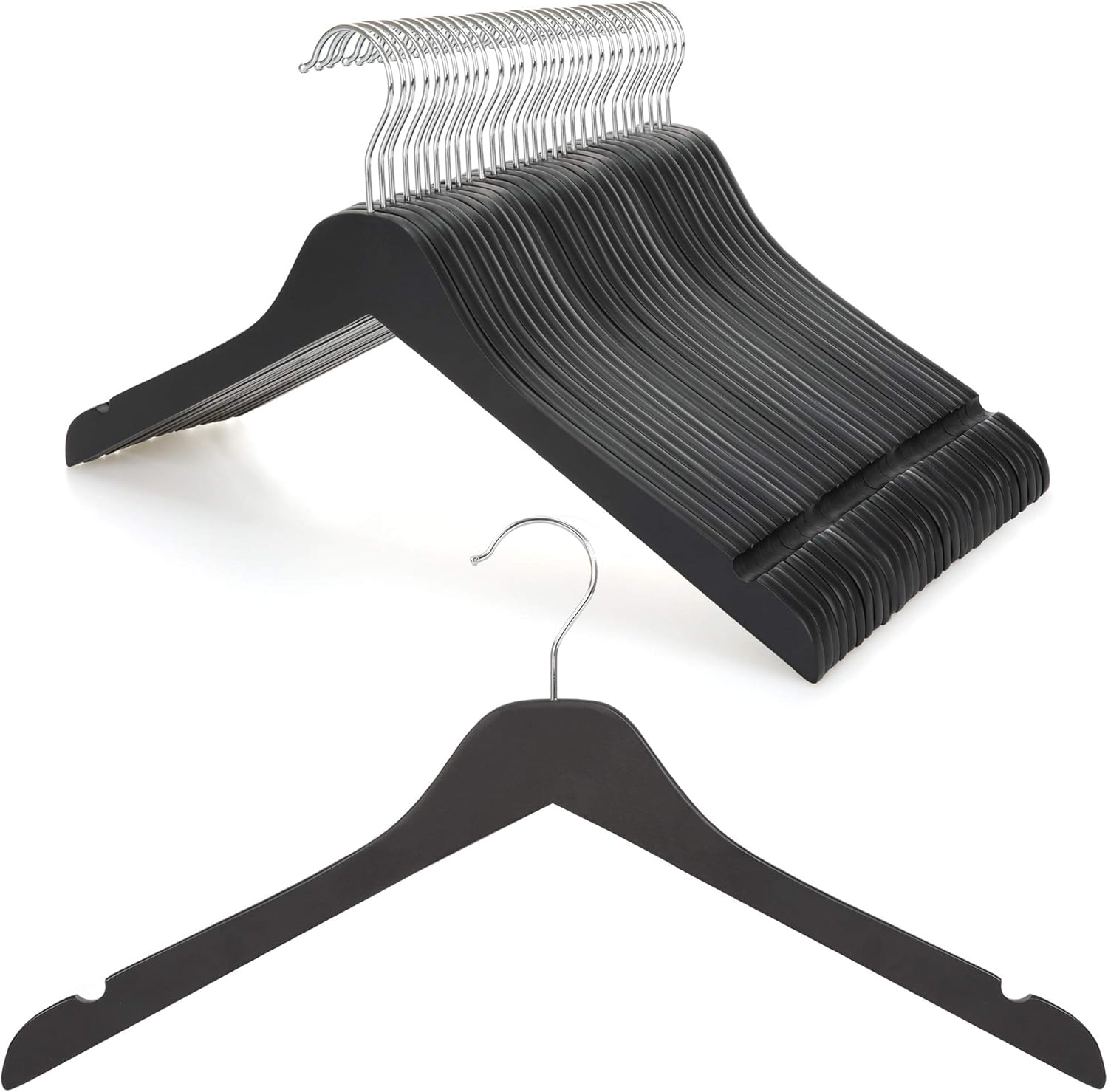 TOPIA HANGER Black Wooden Hangers 30 Pack, 0.28-inch Thick Slim Wood Clothes Hanger with Flat Design and Smooth Notches, Lightweight Space Saving Hangers for Shirt, Coat, Camisole-CT31B - Image 1