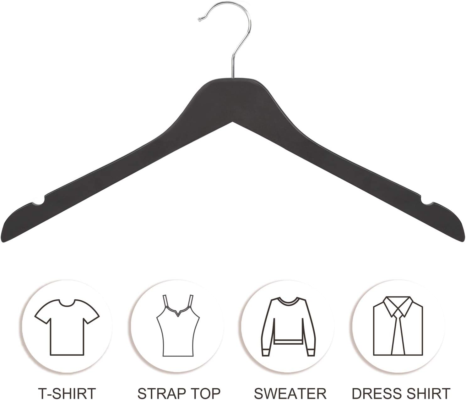 TOPIA HANGER Black Wooden Hangers 30 Pack, 0.28-inch Thick Slim Wood Clothes Hanger with Flat Design and Smooth Notches, Lightweight Space Saving Hangers for Shirt, Coat, Camisole-CT31B - Image 2