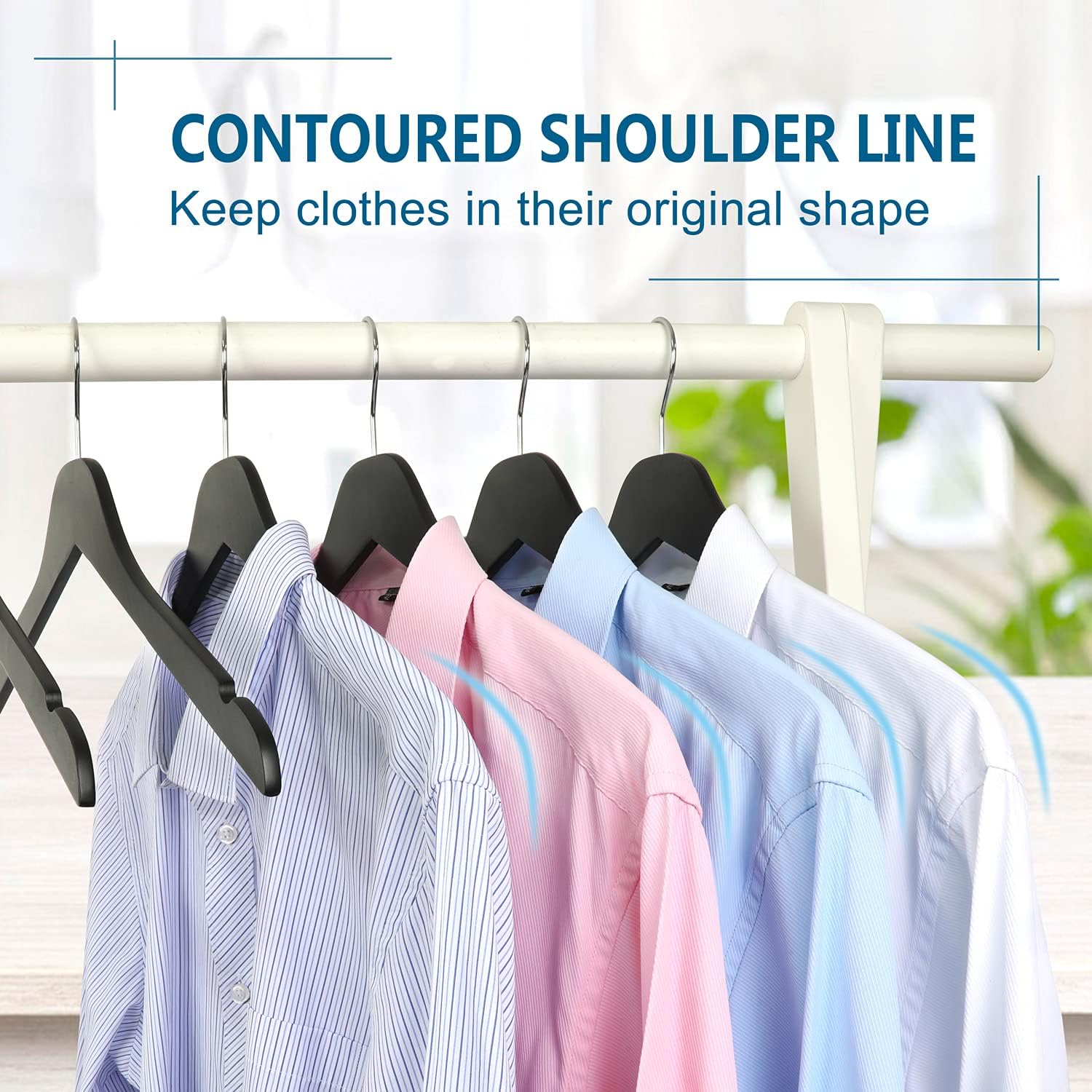 TOPIA HANGER Black Wooden Hangers 30 Pack, 0.28-inch Thick Slim Wood Clothes Hanger with Flat Design and Smooth Notches, Lightweight Space Saving Hangers for Shirt, Coat, Camisole-CT31B - Image 4