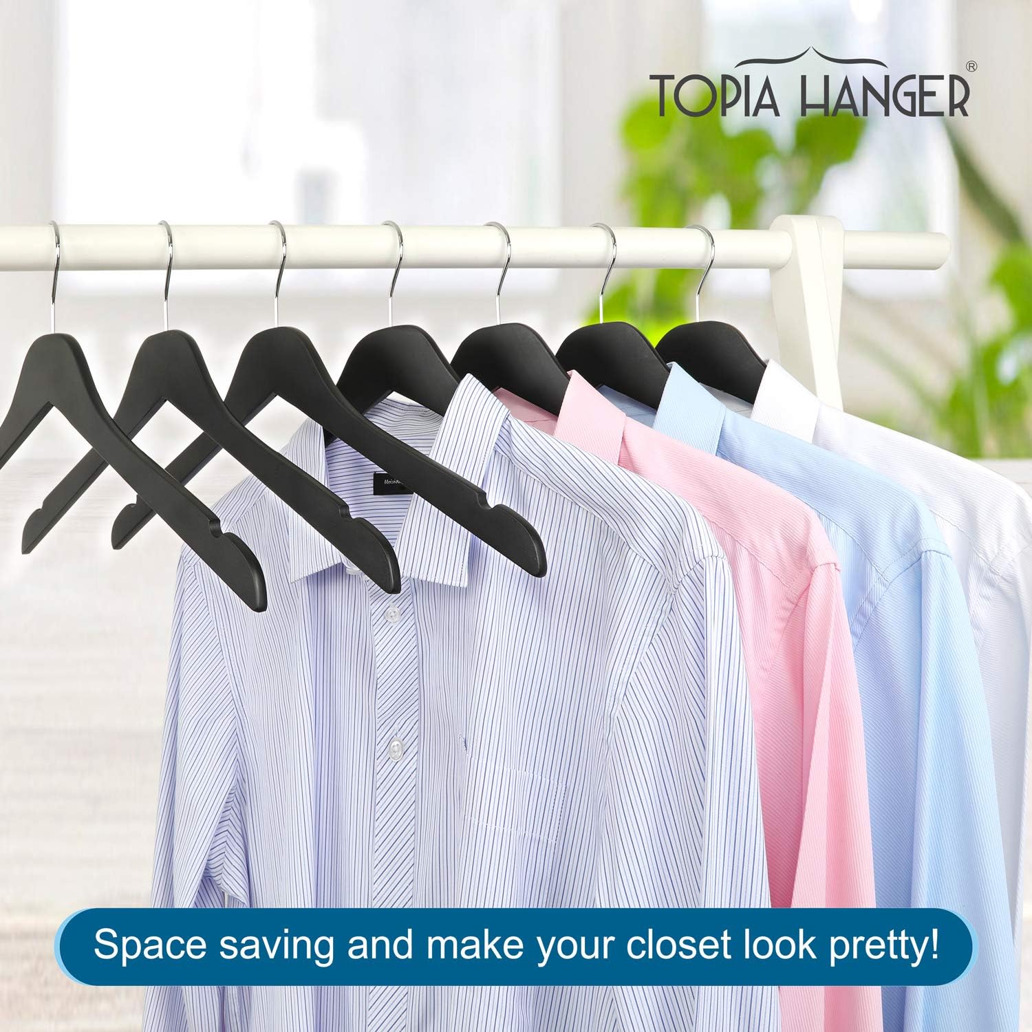 TOPIA HANGER Black Wooden Hangers 30 Pack, 0.28-inch Thick Slim Wood Clothes Hanger with Flat Design and Smooth Notches, Lightweight Space Saving Hangers for Shirt, Coat, Camisole-CT31B - Image 6