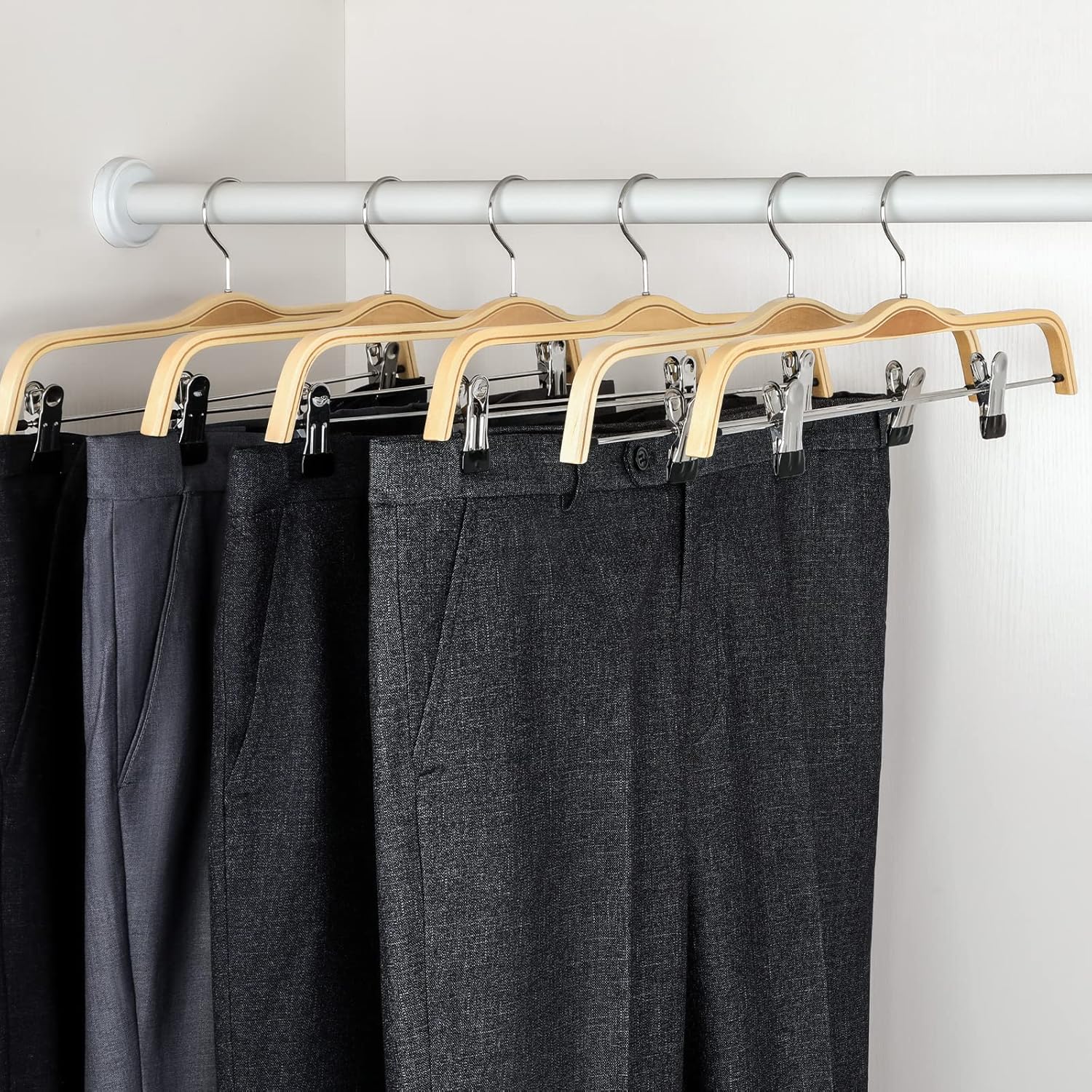 TOPIA HANGER Wooden Pants Hangers,Slim Natural Wood Skirt Hangers with Anti-Rust Hook and Adjustable Metal Clips, Perfect for Skirts, Pants, Slacks-10 Pack-CT17N - Image 5