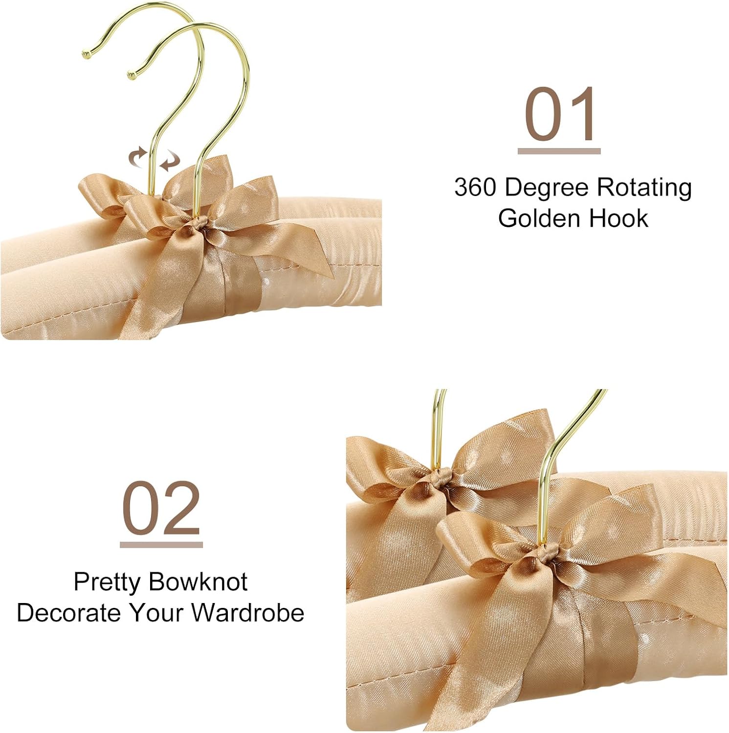 TOPIA HANGER Padded Hangers for Women Clothing, 10-Pack Thick Foam Padded Satin Hangers No Shoulder Bump for Sweaters, Coat, Blouses, Dresses (Champagne Gold), CT18CP10 - Image 2