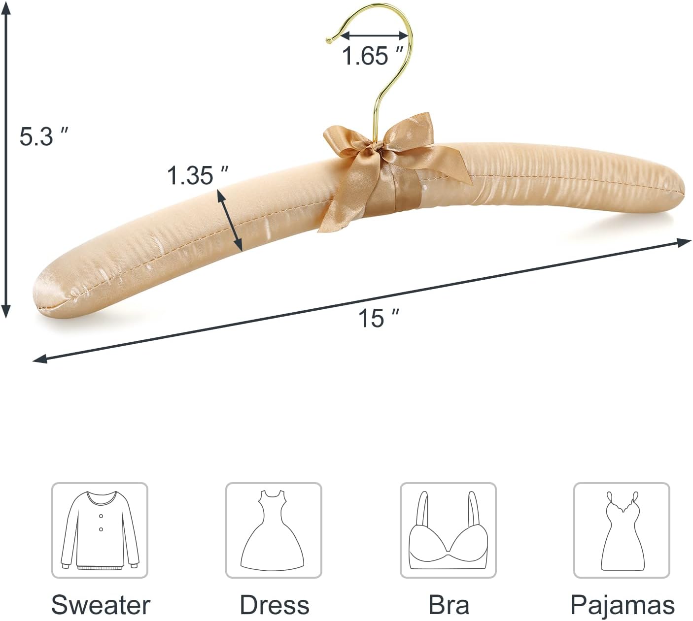TOPIA HANGER Padded Hangers for Women Clothing, 10-Pack Thick Foam Padded Satin Hangers No Shoulder Bump for Sweaters, Coat, Blouses, Dresses (Champagne Gold), CT18CP10 - Image 4