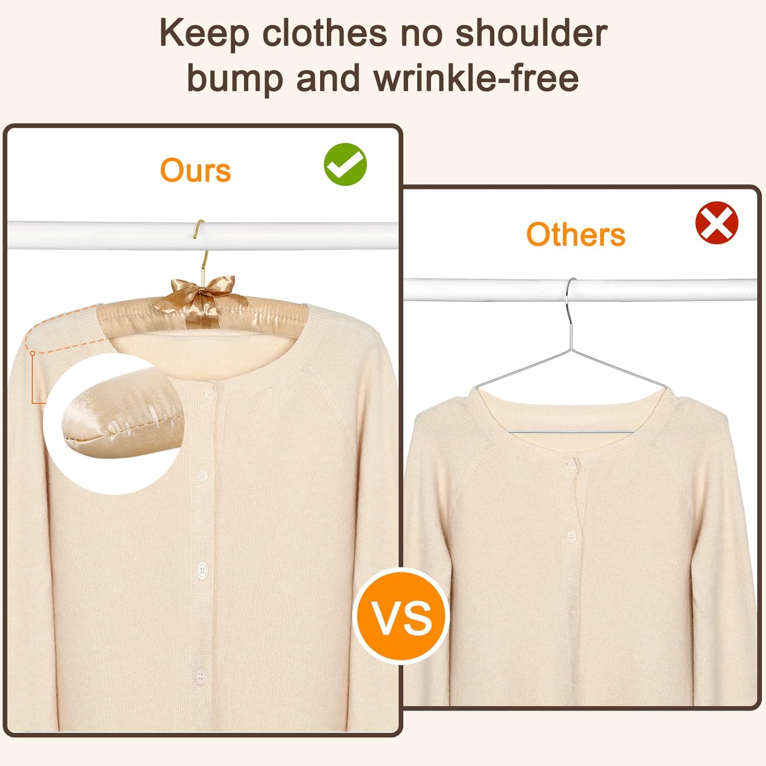 TOPIA HANGER Padded Hangers for Women Clothing, 10-Pack Thick Foam Padded Satin Hangers No Shoulder Bump for Sweaters, Coat, Blouses, Dresses (Champagne Gold), CT18CP10 - Image 5