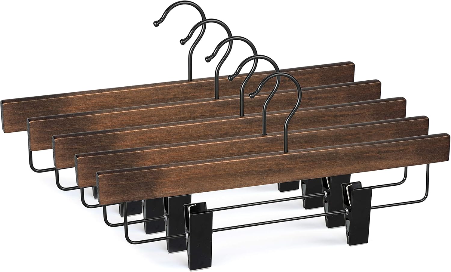 TOPIA HANGER Pants Hangers, Wooden Skirt Hangers with Adjustable Metal Clips, Premium Retro Finish and 360° Swivel Black Hook, Jean Hangers for Closet,10 Pack, CT03A - Image 1