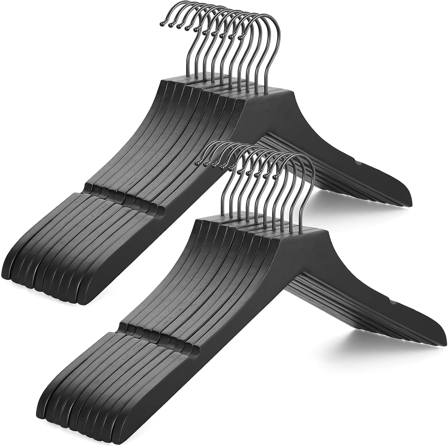TOPIA HANGER Wooden Hangers 20 Pack, Rubber Wood Clothes Hangers with Rotatable Black Hook and Smooth Cut Nothces, Durable Hanger for Coats, Suits, Jackets, Sweaters, Dresses, Black - CTS07B - Image 1