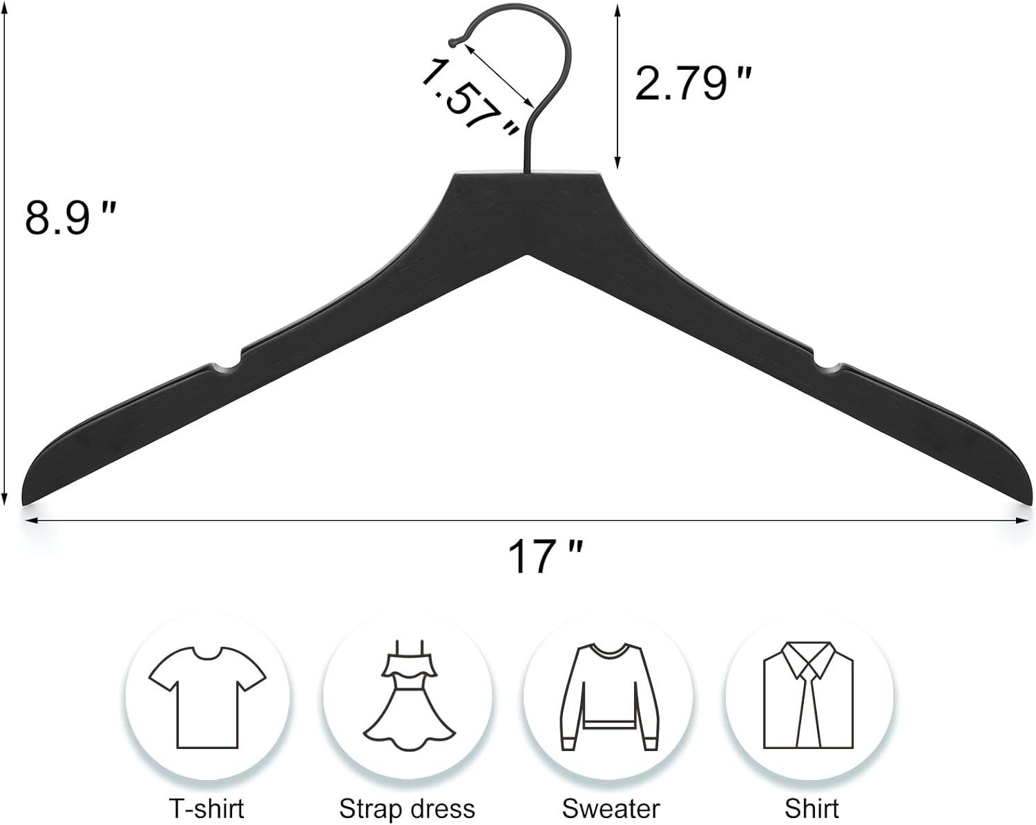TOPIA HANGER Wooden Hangers 20 Pack, Rubber Wood Clothes Hangers with Rotatable Black Hook and Smooth Cut Nothces, Durable Hanger for Coats, Suits, Jackets, Sweaters, Dresses, Black - CTS07B - Image 6