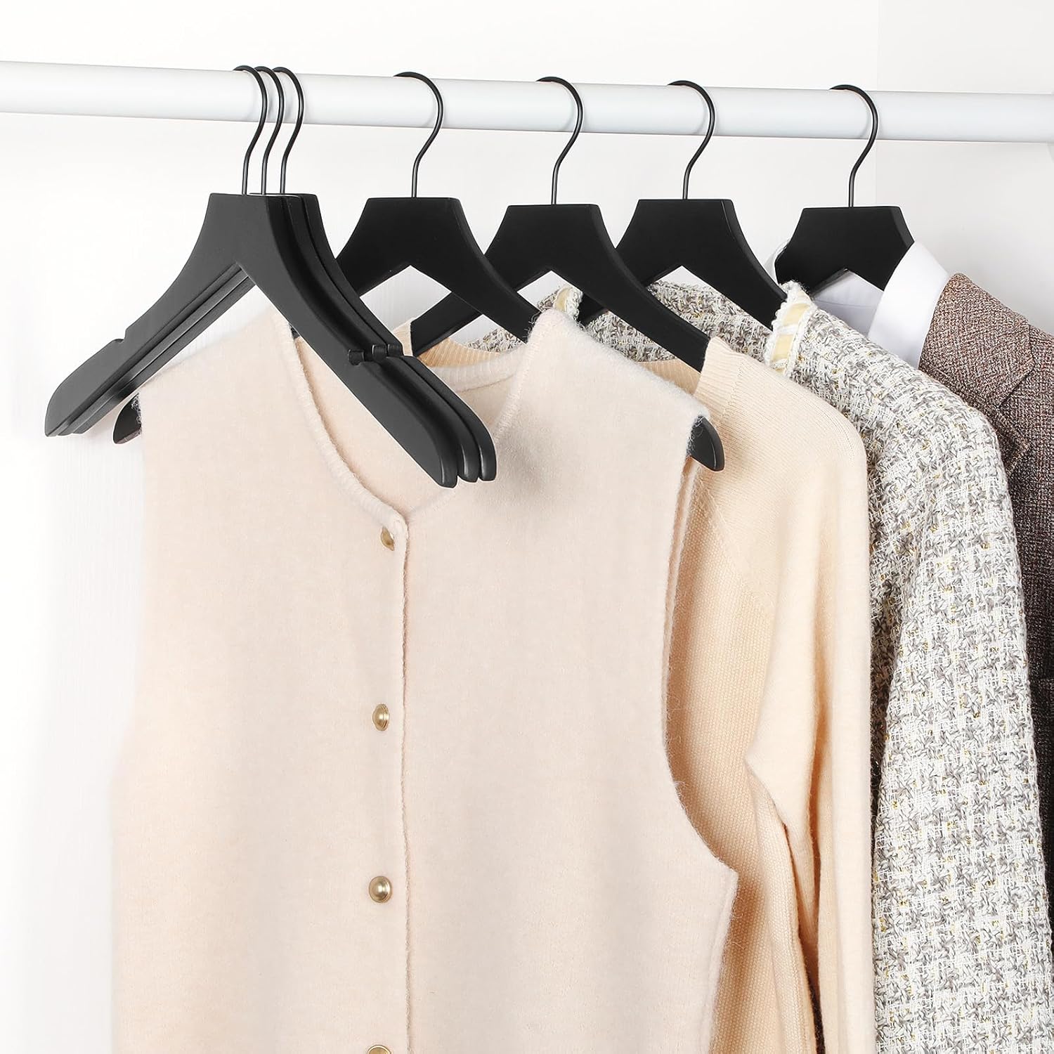 TOPIA HANGER Wooden Hangers 20 Pack, Rubber Wood Clothes Hangers with Rotatable Black Hook and Smooth Cut Nothces, Durable Hanger for Coats, Suits, Jackets, Sweaters, Dresses, Black - CTS07B - Image 7