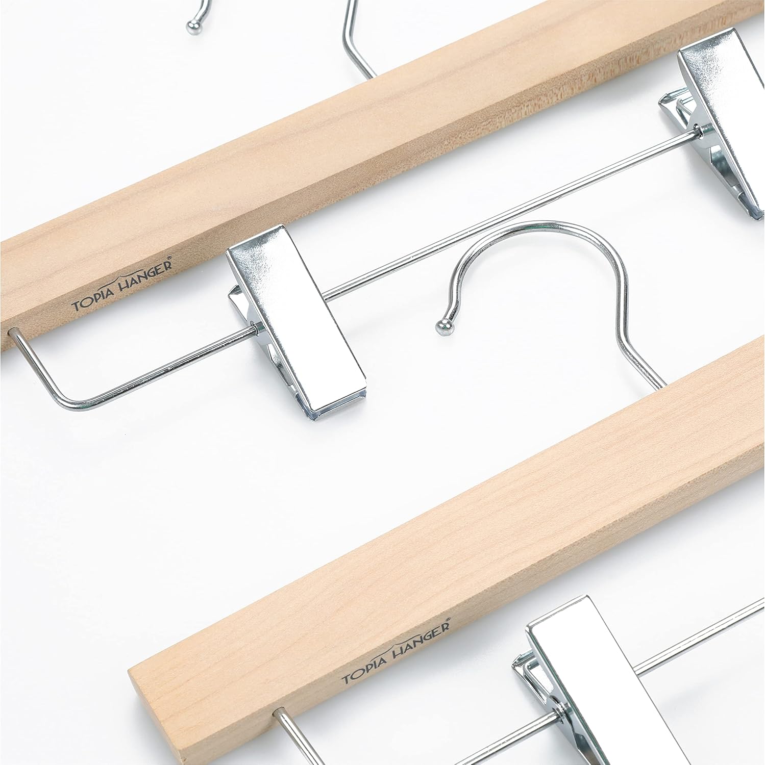 TOPIA HANGER 11.8'' Unfinished/Natural Wooden Pants Skirt Hangers for Kids Baby Toddler Children, Extra Thick Chrome Hooks & Anti-Wrinkle Premium Flat Clips 10 Pack CT09PN - Image 6