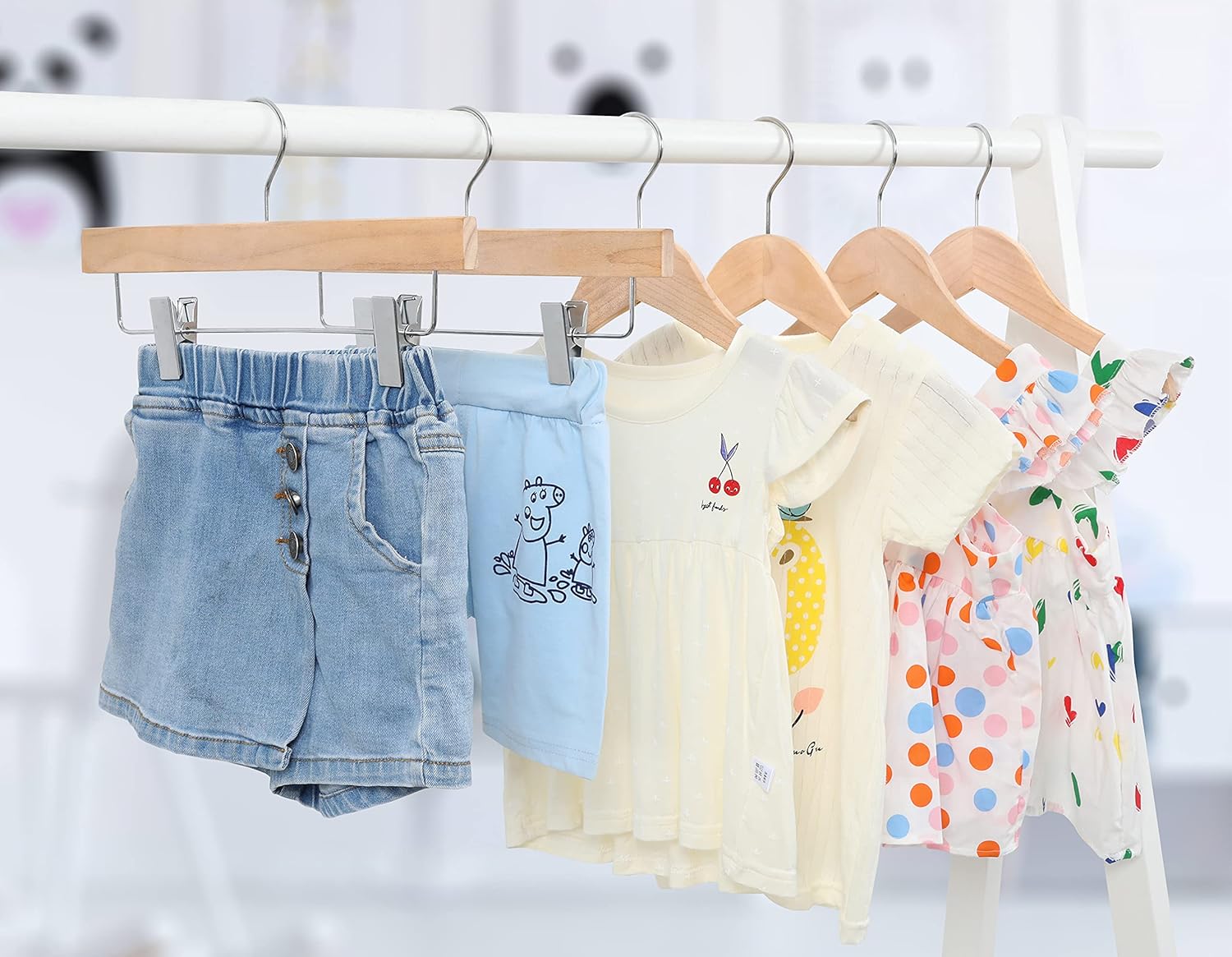 TOPIA HANGER 11.8'' Unfinished/Natural Wooden Pants Skirt Hangers for Kids Baby Toddler Children, Extra Thick Chrome Hooks & Anti-Wrinkle Premium Flat Clips 10 Pack CT09PN - Image 7