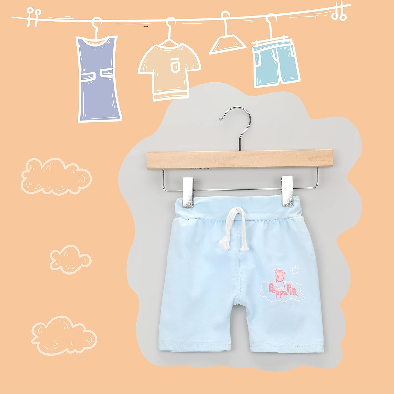 TOPIA HANGER 11.8'' Unfinished/Natural Wooden Pants Skirt Hangers for Kids Baby Toddler Children, Extra Thick Chrome Hooks & Anti-Wrinkle Premium Flat Clips 10 Pack CT09PN - Image 8