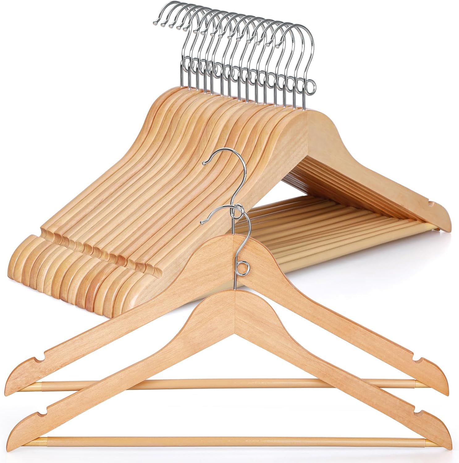 TOPIA HANGER Wooden Hangers 30 Pack, Space Saving Coat Hanger with 360° Swivel Cascading Ring Hook, Non Slip Pants Bar and Shoulder Notches for Camisole, Jacket, Suit, Clothes Hangers -CT62N30 - Image 1