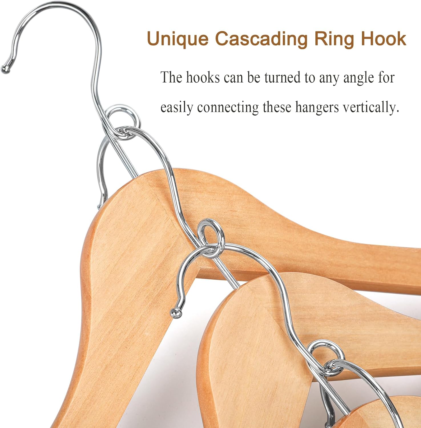 TOPIA HANGER Wooden Hangers 30 Pack, Space Saving Coat Hanger with 360° Swivel Cascading Ring Hook, Non Slip Pants Bar and Shoulder Notches for Camisole, Jacket, Suit, Clothes Hangers -CT62N30 - Image 4