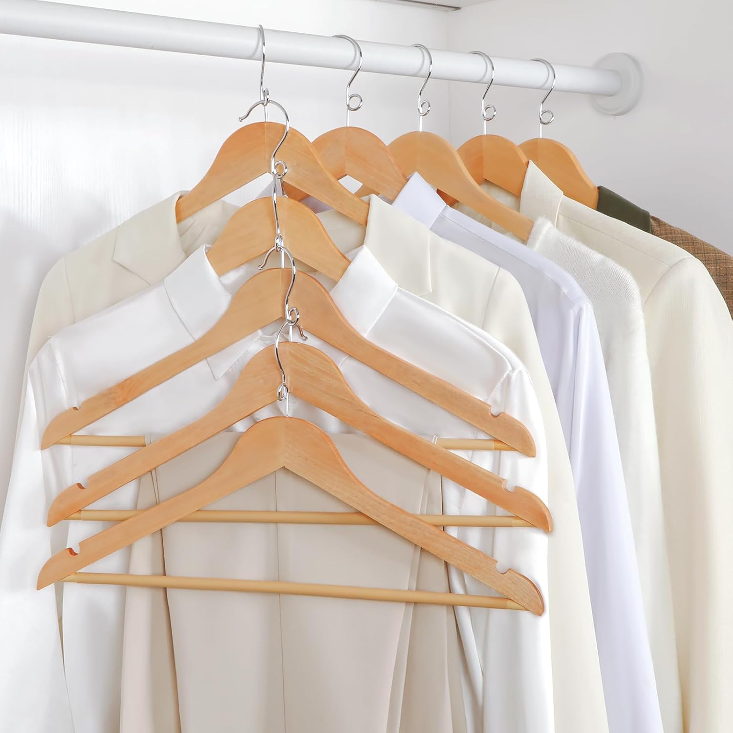 TOPIA HANGER Wooden Hangers 30 Pack, Space Saving Coat Hanger with 360° Swivel Cascading Ring Hook, Non Slip Pants Bar and Shoulder Notches for Camisole, Jacket, Suit, Clothes Hangers -CT62N30 - Image 5