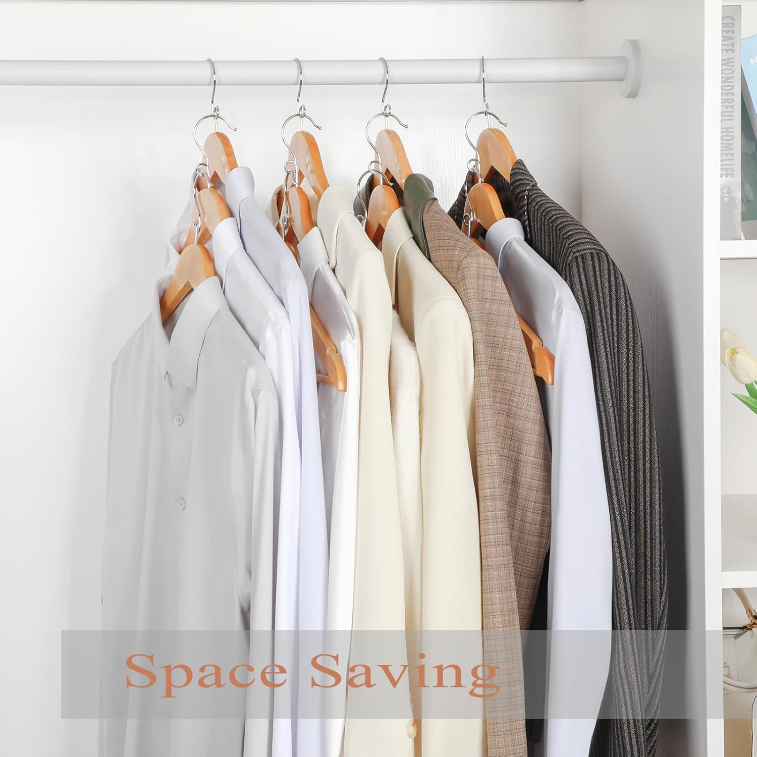 TOPIA HANGER Wooden Hangers 30 Pack, Space Saving Coat Hanger with 360° Swivel Cascading Ring Hook, Non Slip Pants Bar and Shoulder Notches for Camisole, Jacket, Suit, Clothes Hangers -CT62N30 - Image 6