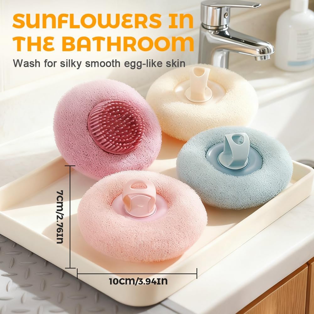 Super Soft Sunflower Suction Cup Bath Ball, 2026 New Exfoliating Bath Bath Sponge Cleaning Brush with Finger Rings for Women and Men (Set, 4 pcs) - Image 7