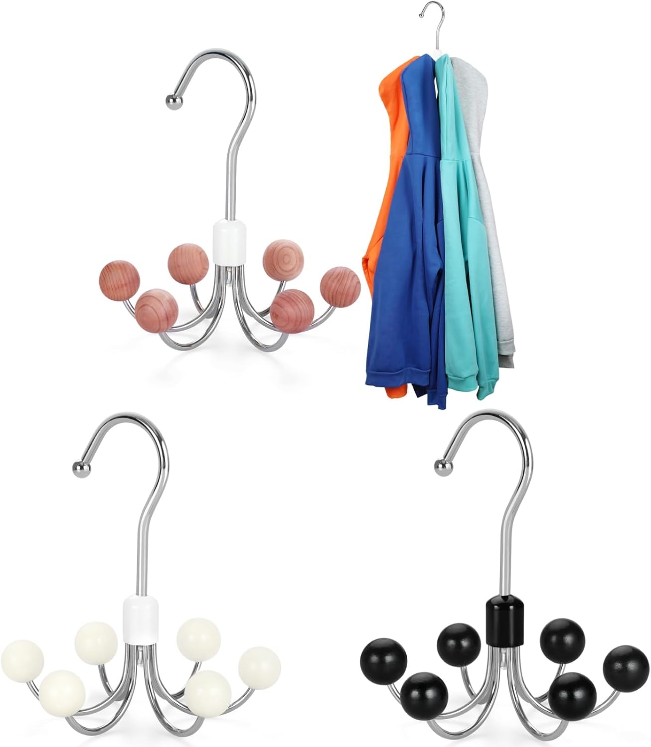 TOPIA HANGER Hoodie Hanger with 6 WOD Balls, 360°Swivel Purse Rack, Scarf Hangers, Closet Hooks, Handbag Organizer, Bra Organizer, Accessory Organizers for Scarf, Tanktop, Hat, Hoodie CT56 - Image 1