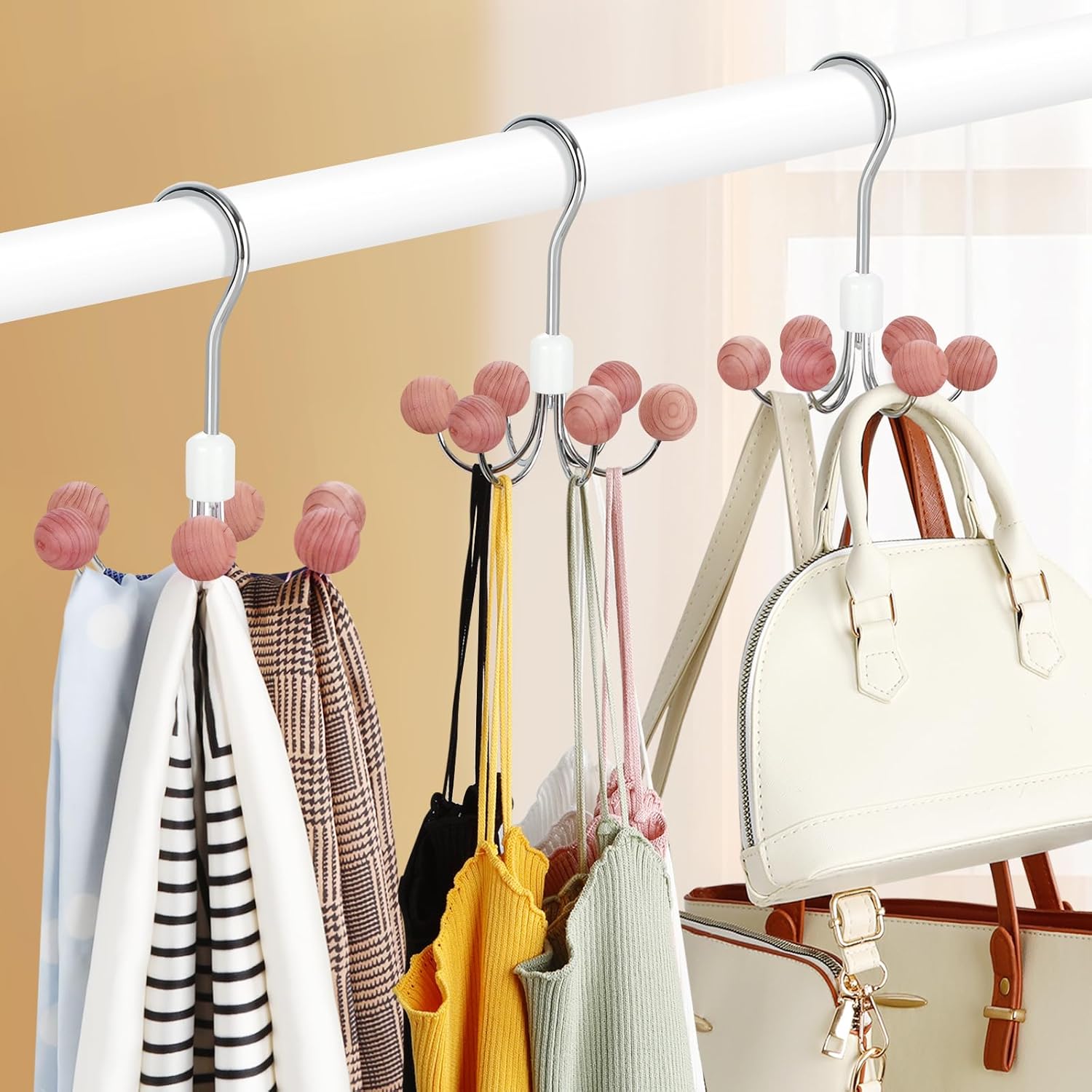 TOPIA HANGER Hoodie Hanger with 6 WOD Balls, 360°Swivel Purse Rack, Scarf Hangers, Closet Hooks, Handbag Organizer, Bra Organizer, Accessory Organizers for Scarf, Tanktop, Hat, Hoodie CT56 - Image 5