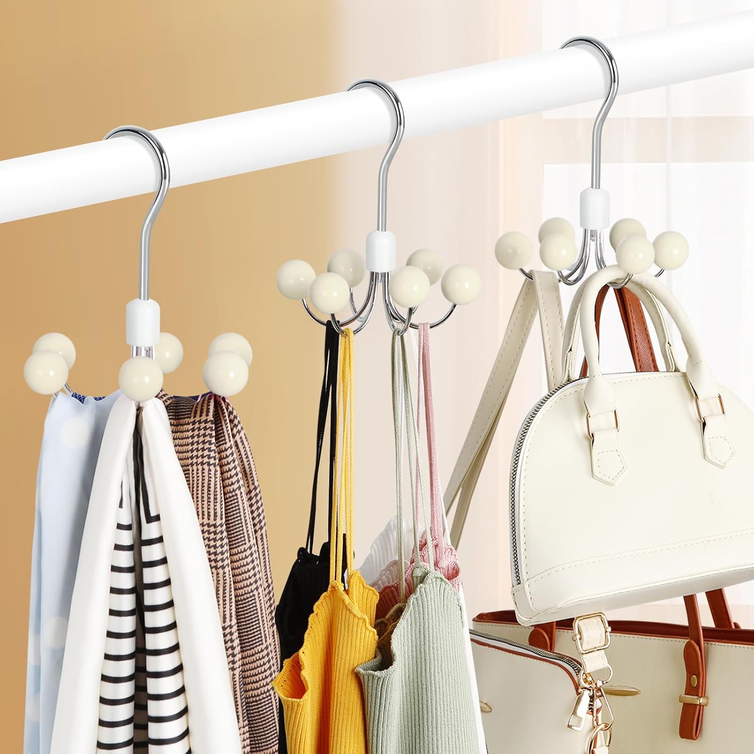 TOPIA HANGER Hoodie Hanger with 6 WOD Balls, 360°Swivel Purse Rack, Scarf Hangers, Closet Hooks, Handbag Organizer, Bra Organizer, Accessory Organizers for Scarf, Tanktop, Hat, Hoodie CT56 - Image 6