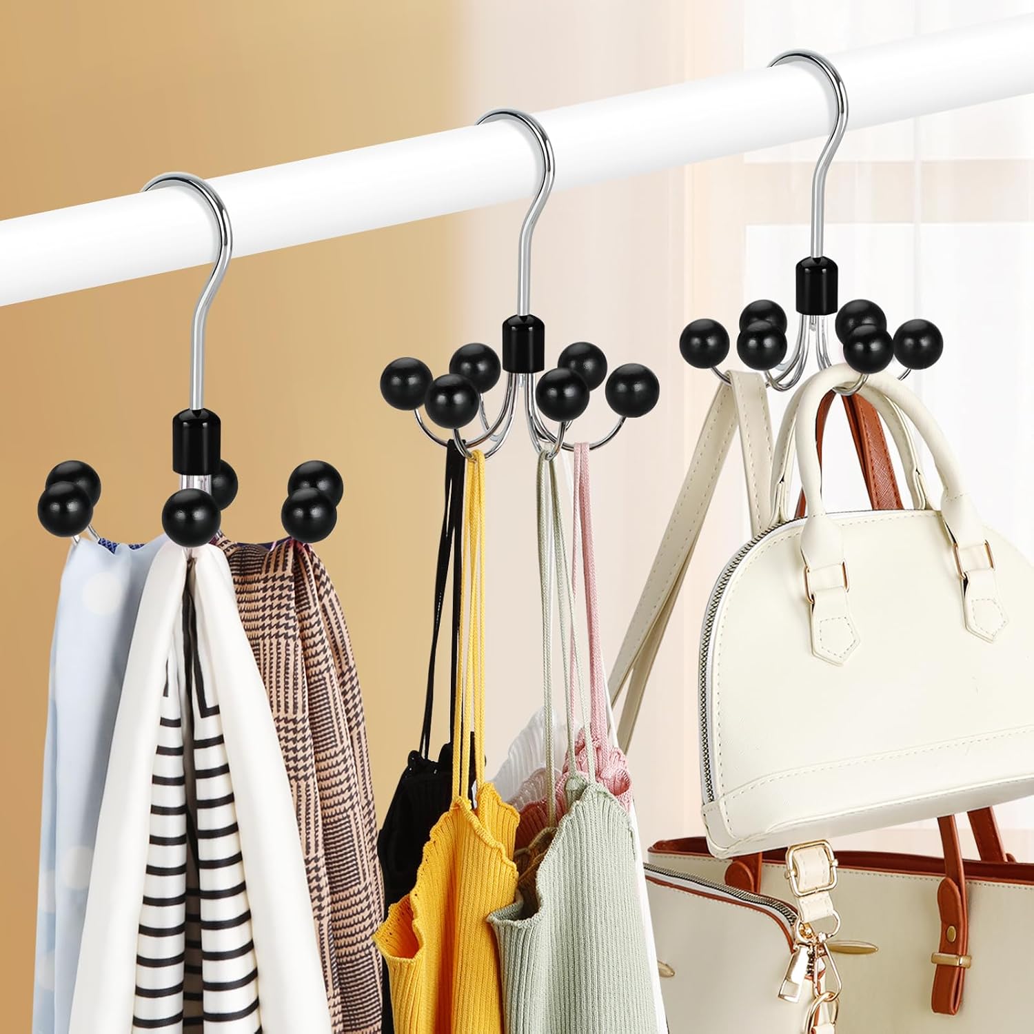 TOPIA HANGER Hoodie Hanger with 6 WOD Balls, 360°Swivel Purse Rack, Scarf Hangers, Closet Hooks, Handbag Organizer, Bra Organizer, Accessory Organizers for Scarf, Tanktop, Hat, Hoodie CT56 - Image 7