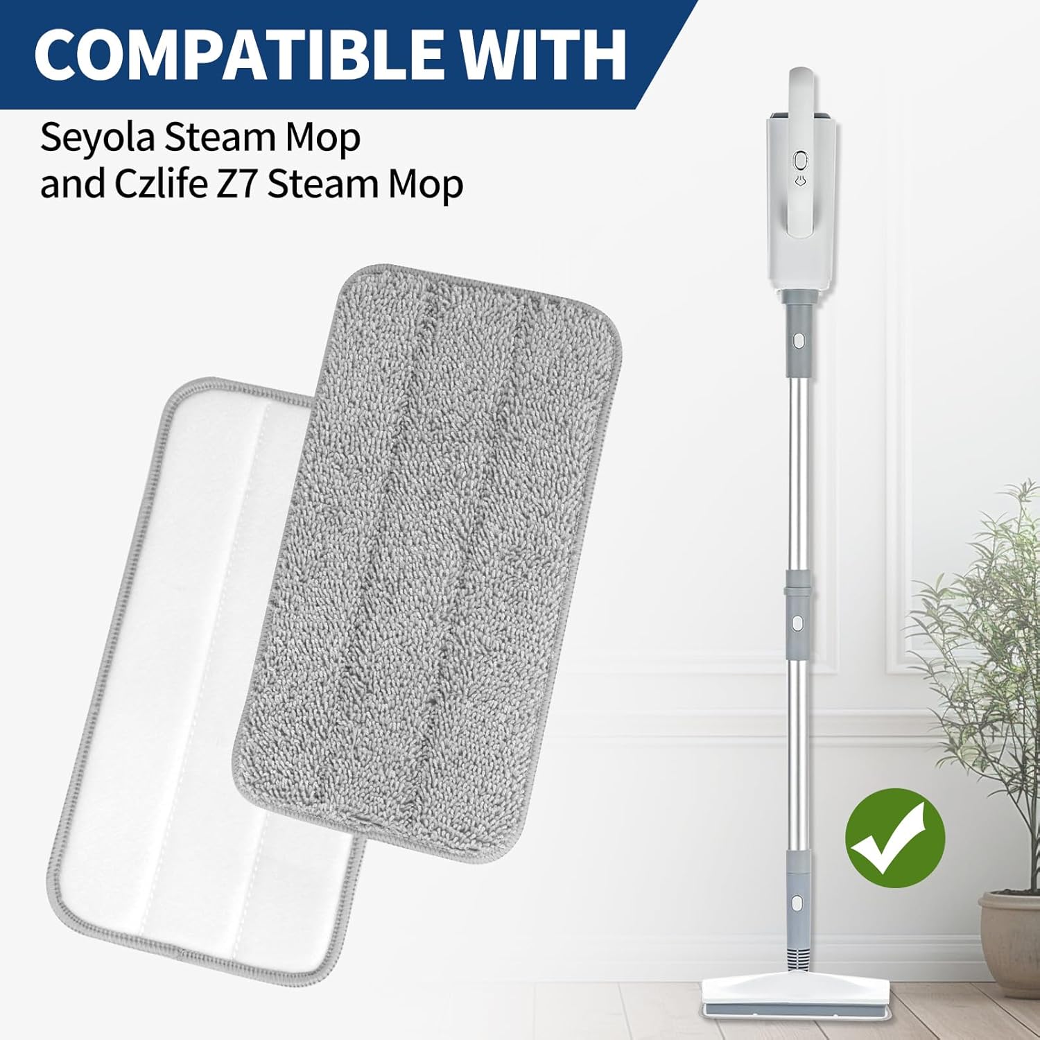 Microfiber Steam Mop Pads Compatible with FODFINU, Seyola & FEPPO and Wotaste Steam Mop Cleaner - Washable and Reusable Replacement Mop Pads for Floor Cleaning, 4 Pack - Image 2