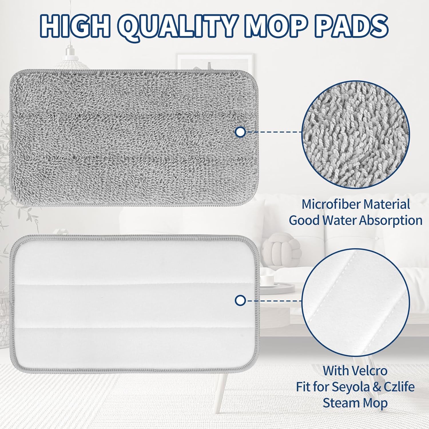 Microfiber Steam Mop Pads Compatible with FODFINU, Seyola & FEPPO and Wotaste Steam Mop Cleaner - Washable and Reusable Replacement Mop Pads for Floor Cleaning, 4 Pack - Image 3