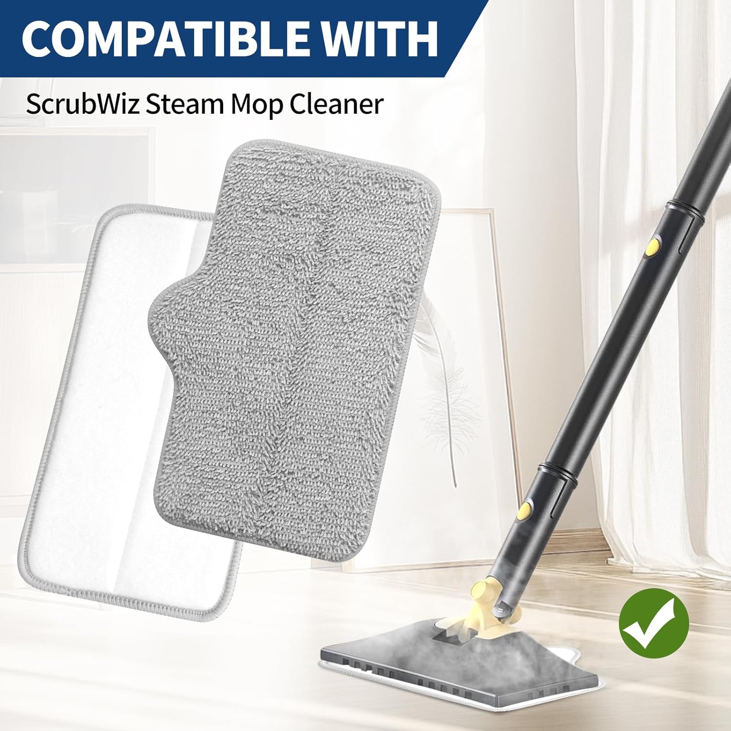 Steam Mop Pads Compatible with ScrubWiz & LABIGO Steam Mop Cleaner - Washable and Reusable Microfiber Replacement Mop Pads for Cleaning Floors and Carpets, 4 Pack - Image 2