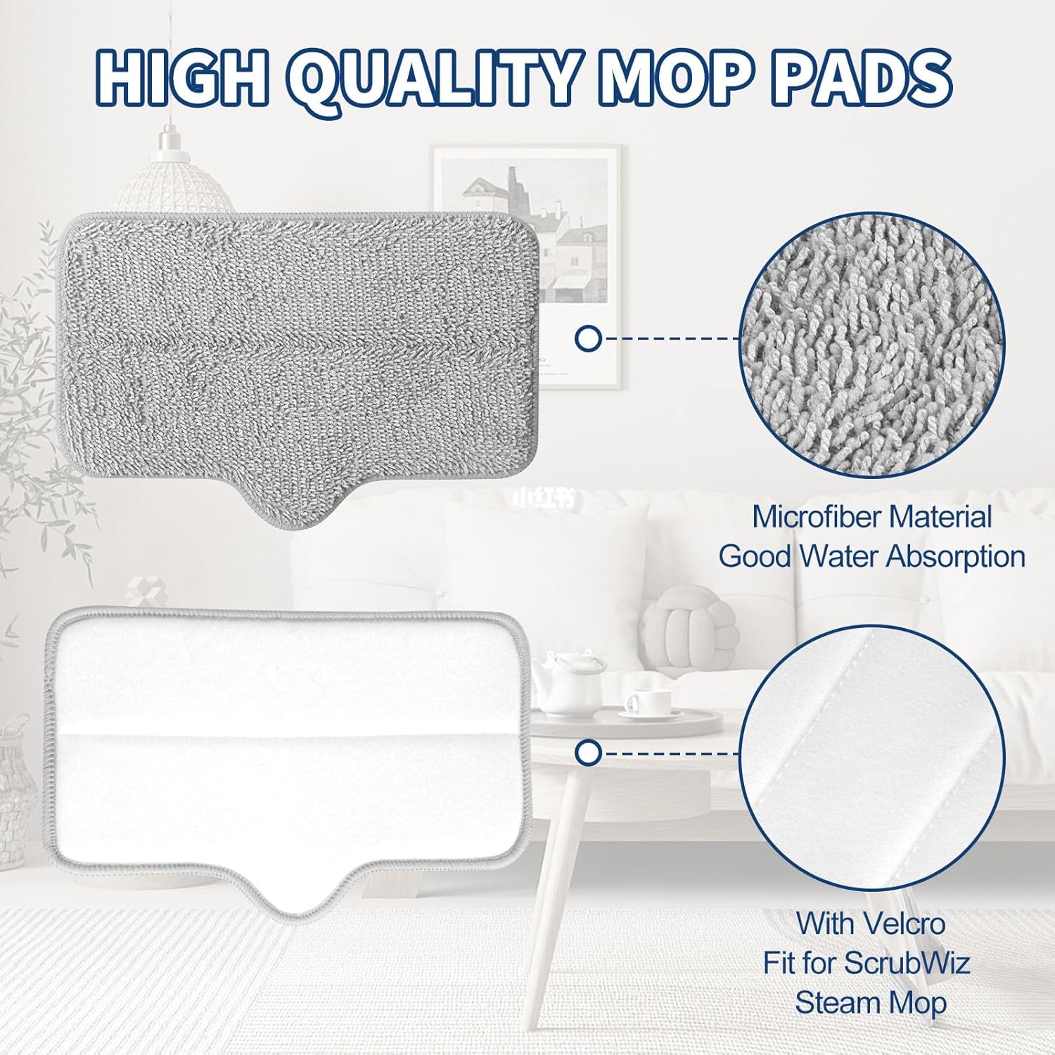 Steam Mop Pads Compatible with ScrubWiz & LABIGO Steam Mop Cleaner - Washable and Reusable Microfiber Replacement Mop Pads for Cleaning Floors and Carpets, 4 Pack - Image 3